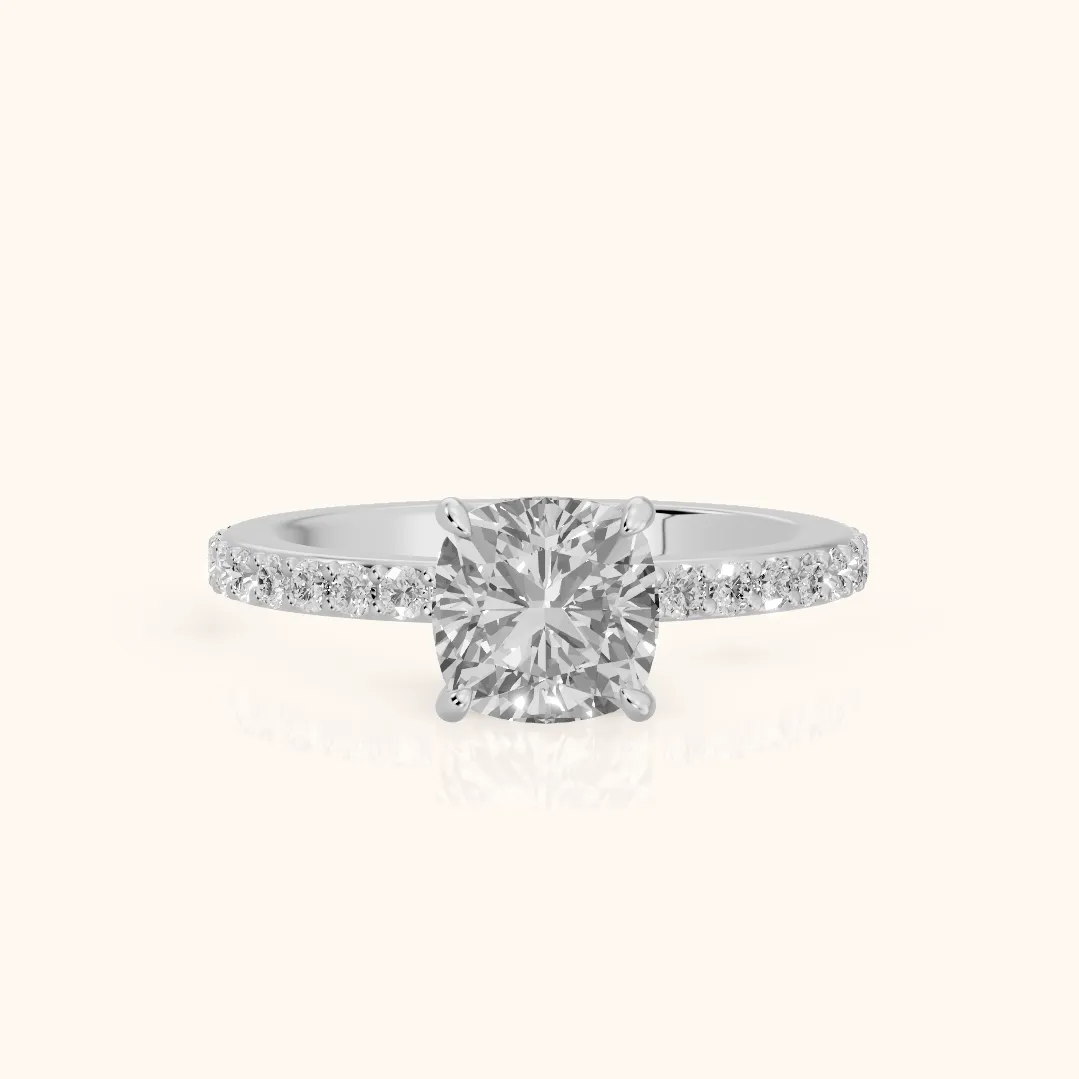 Aisha Pavé Solitaire Cushion Diamond Engagement Ring in Platinum — view 2