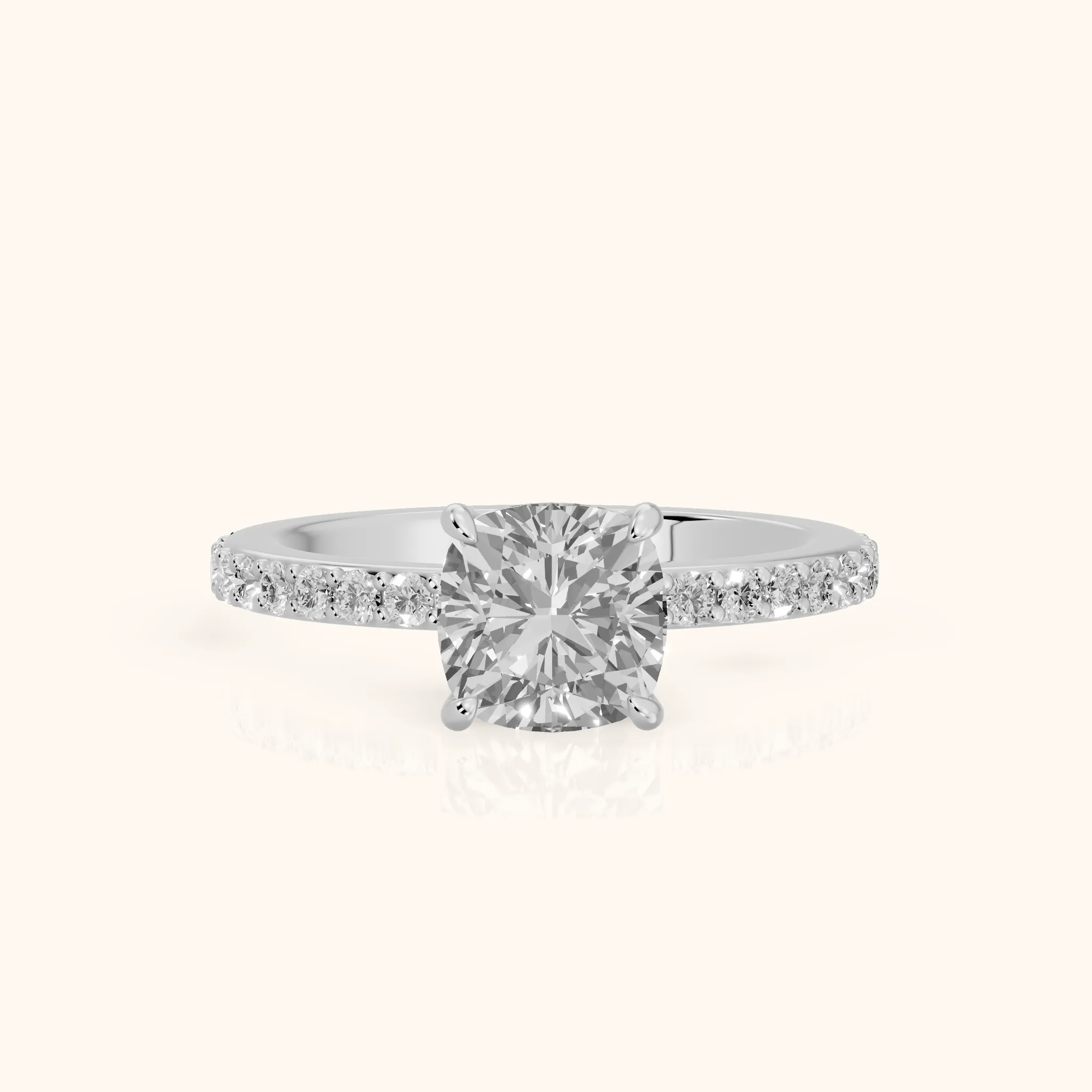 Aisha Pavé Solitaire Cushion Diamond Engagement Ring in Platinum — view 1