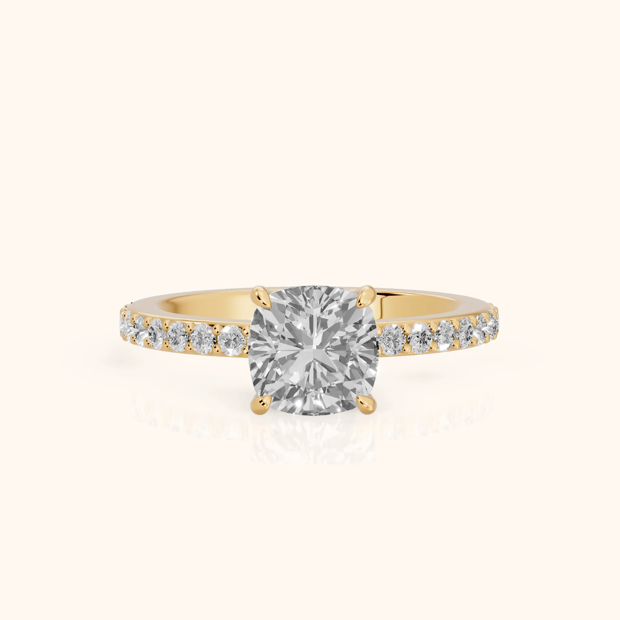 Aisha Pavé Solitaire Cushion Diamond Engagement Ring in Yellow Gold — view 1