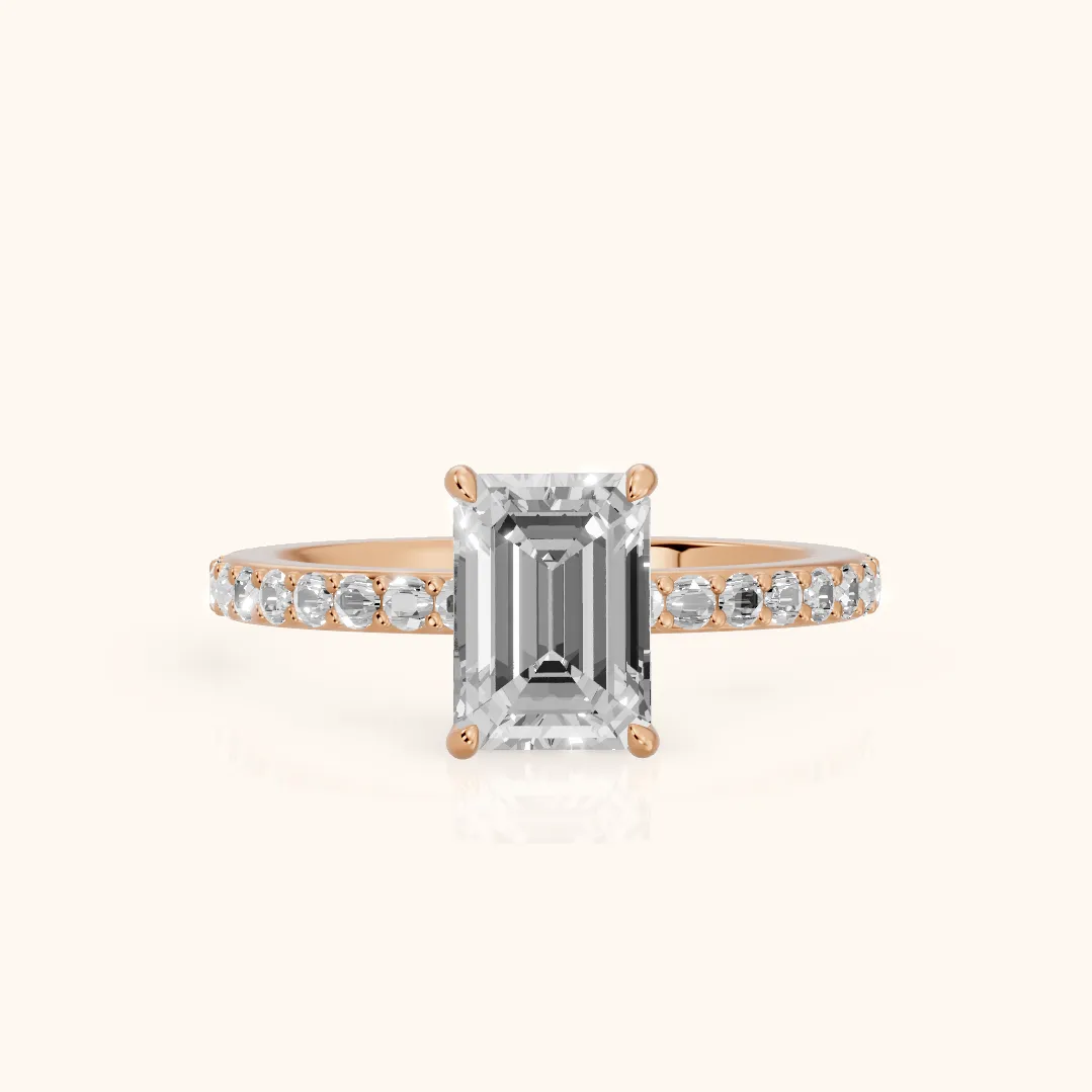 Aisha Pavé Solitaire Emerald Diamond Engagement Ring in Rose Gold — view 2
