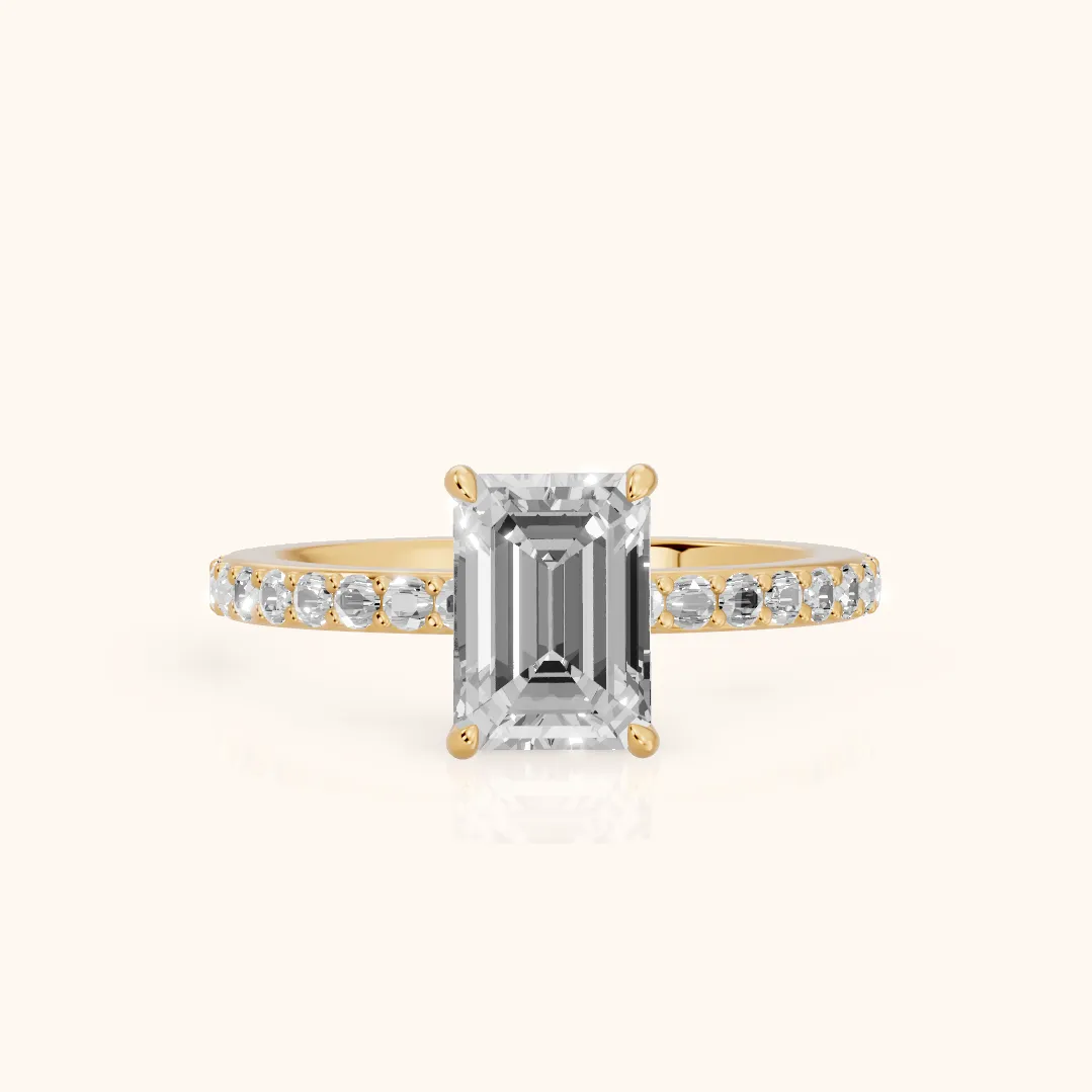 Aisha Pavé Solitaire Emerald Diamond Engagement Ring in Yellow Gold — view 2
