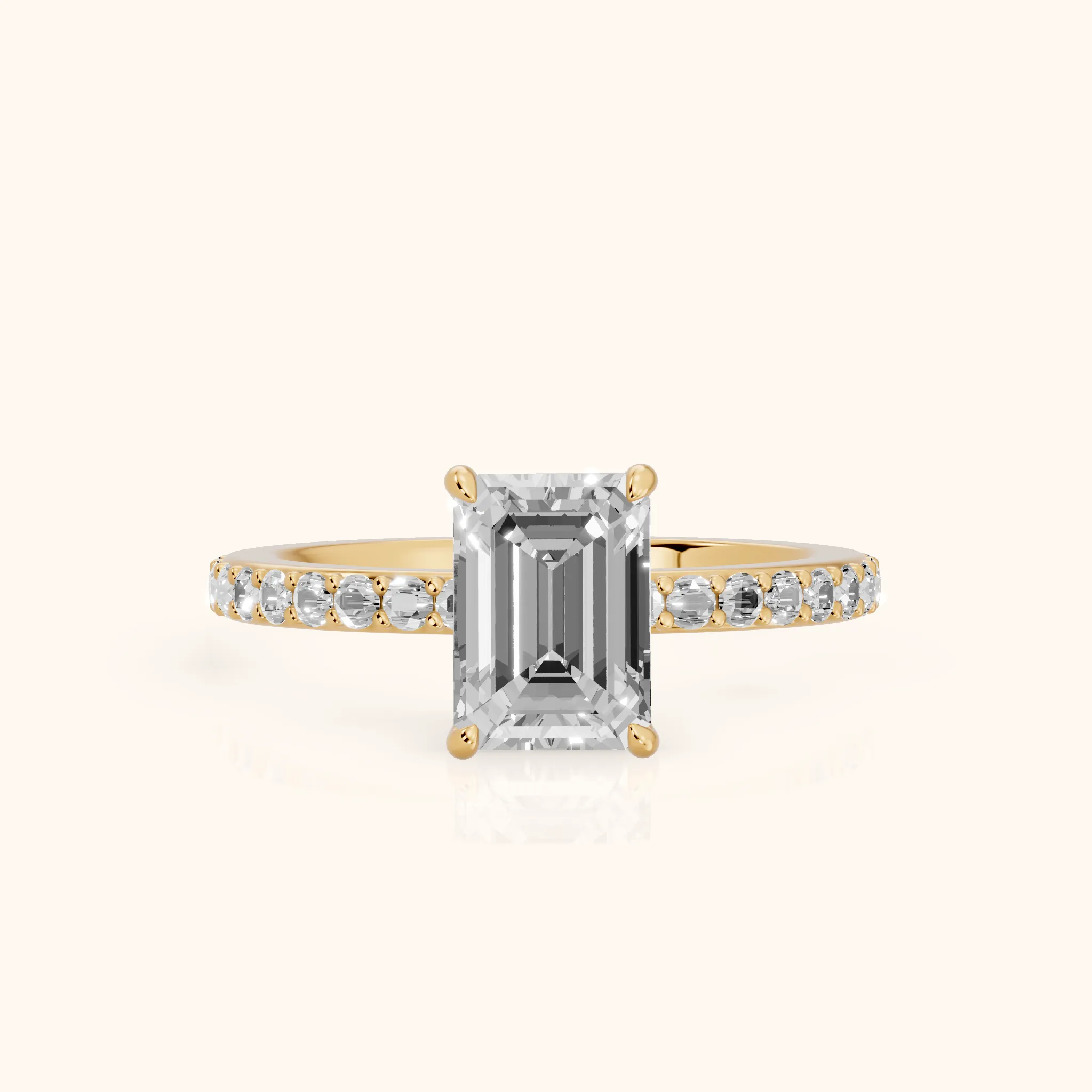 Aisha Pavé Solitaire Emerald Diamond Engagement Ring in Yellow Gold — view 1