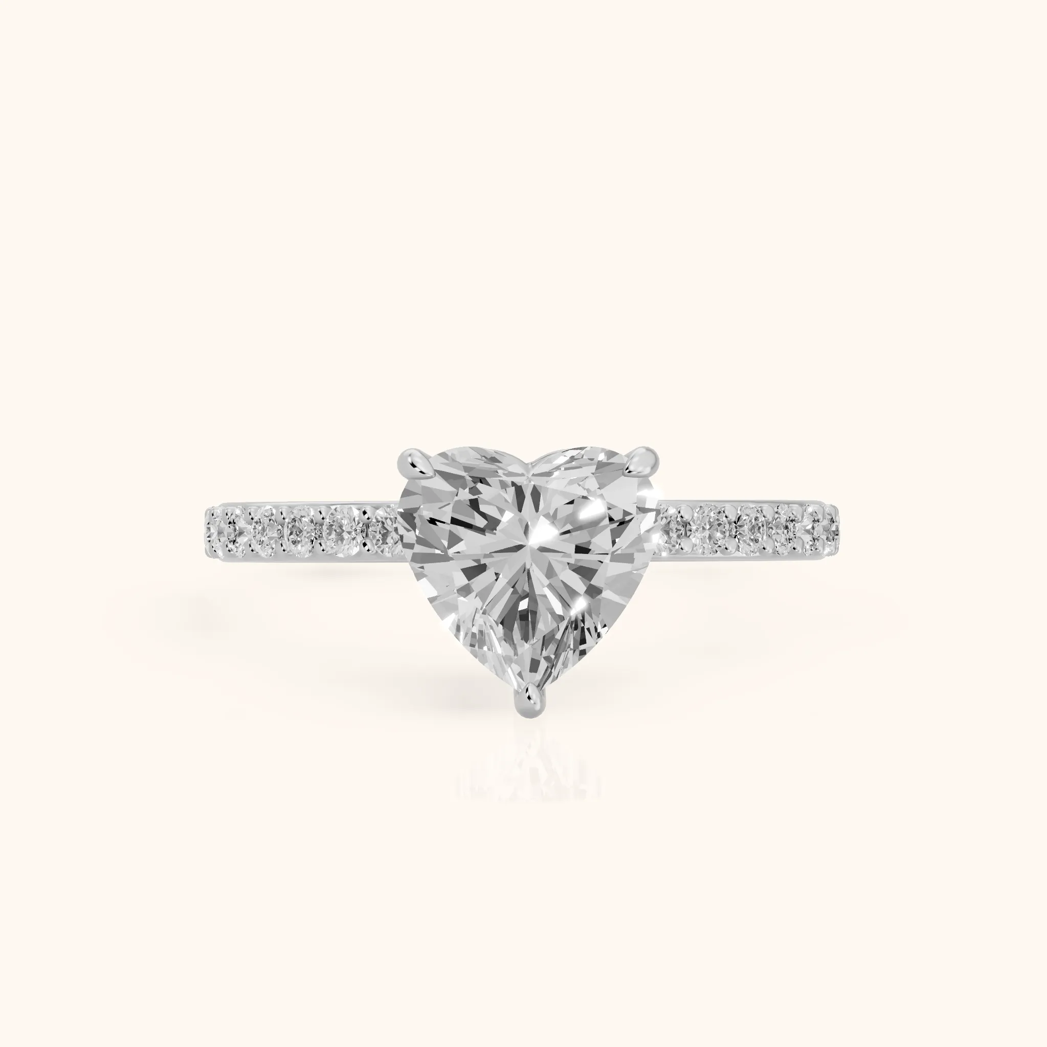 Aisha Pavé Solitaire Heart Diamond Engagement Ring in Silver — view 1