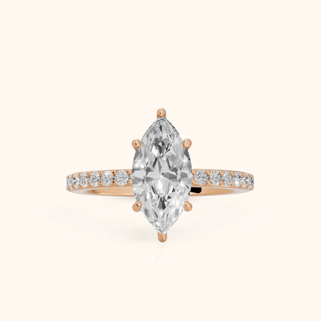 Aisha Pavé Solitaire Marquise Diamond Engagement Ring in Rose Gold — view 2