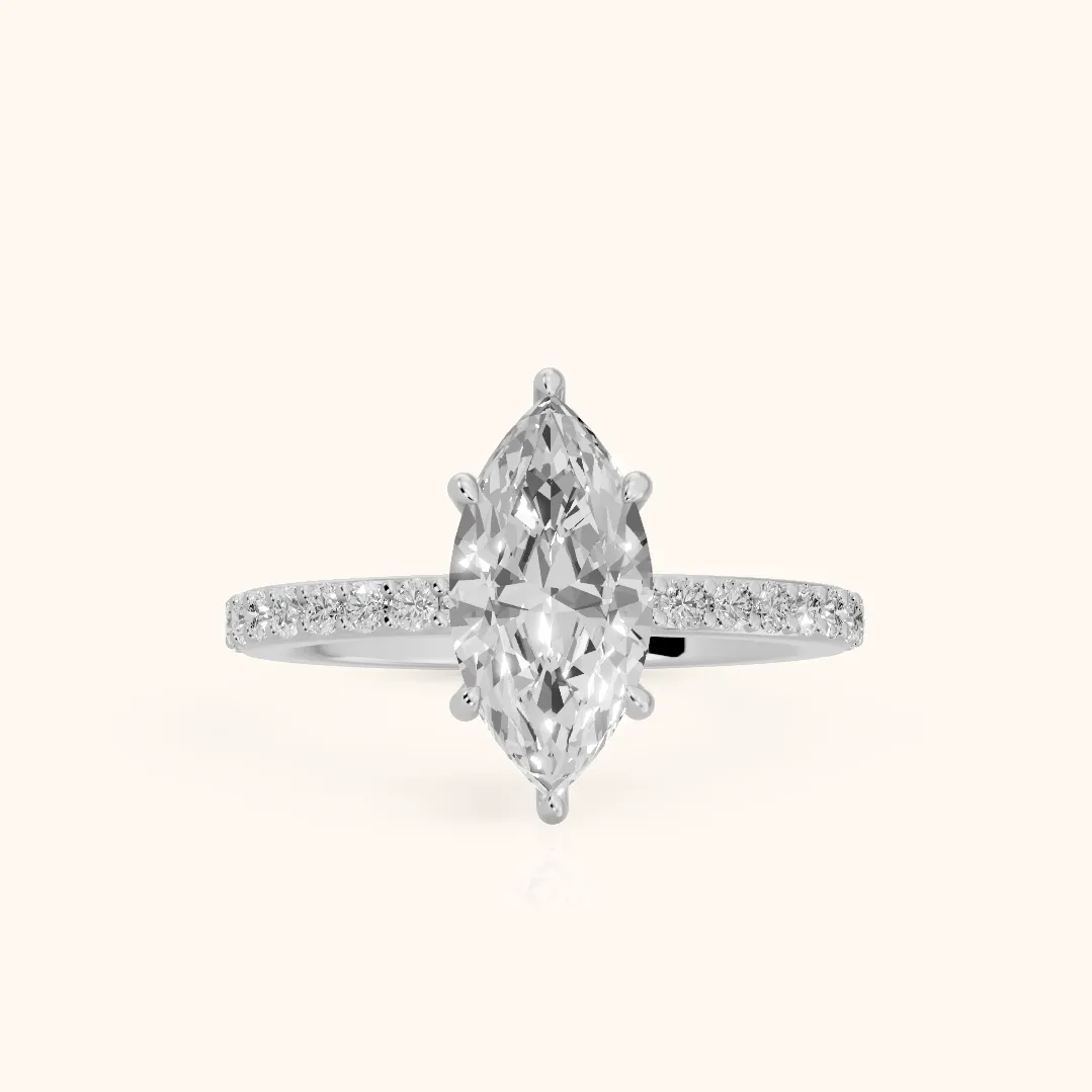 Aisha Pavé Solitaire Marquise Diamond Engagement Ring in Silver — view 2