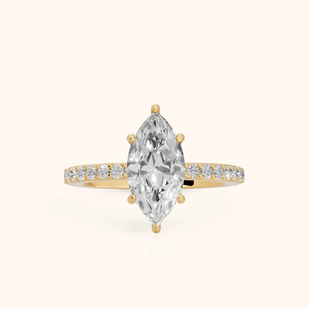Aisha Pavé Solitaire Marquise Diamond Engagement Ring in Yellow Gold — view 2