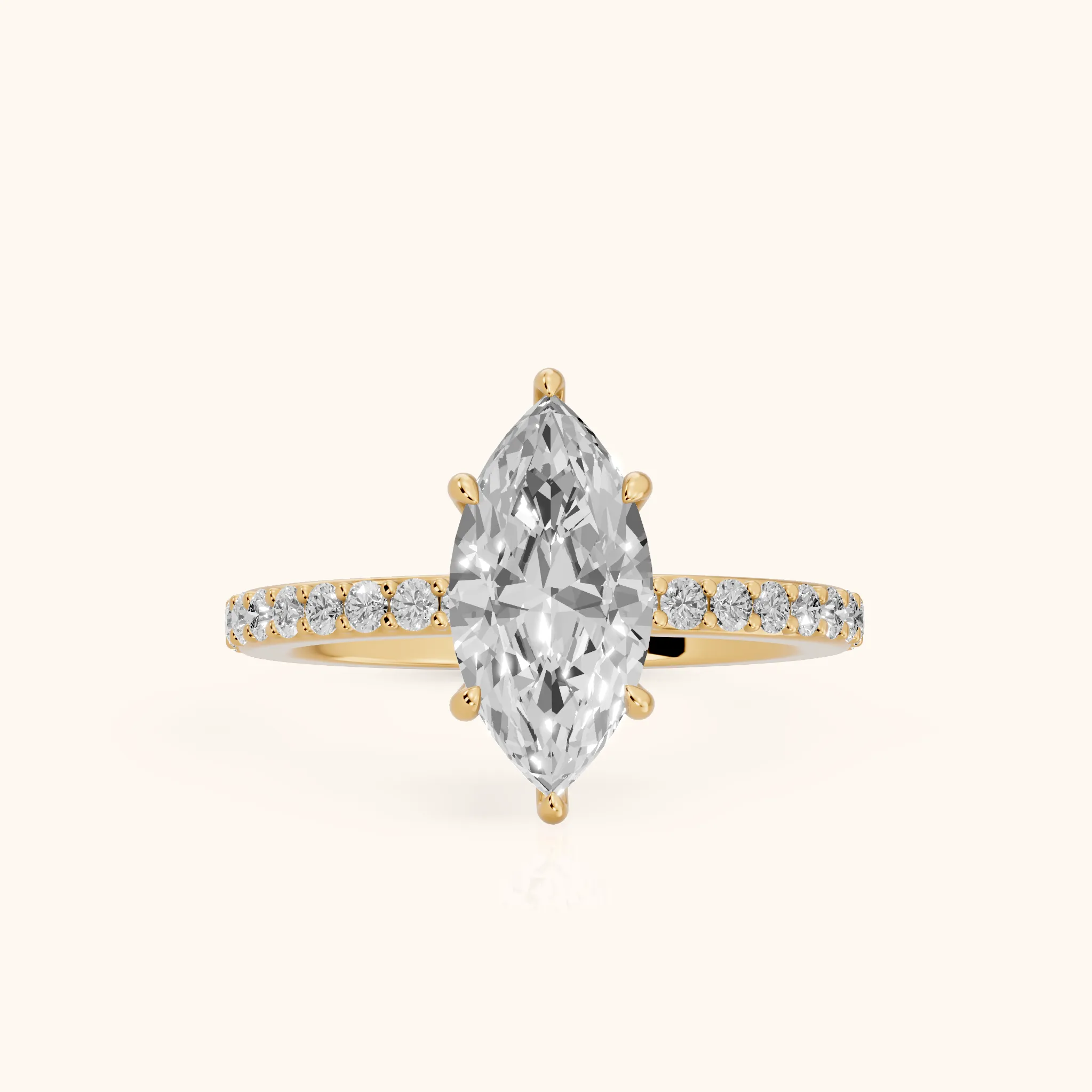Aisha Pavé Solitaire Marquise Diamond Engagement Ring in Yellow Gold — view 1