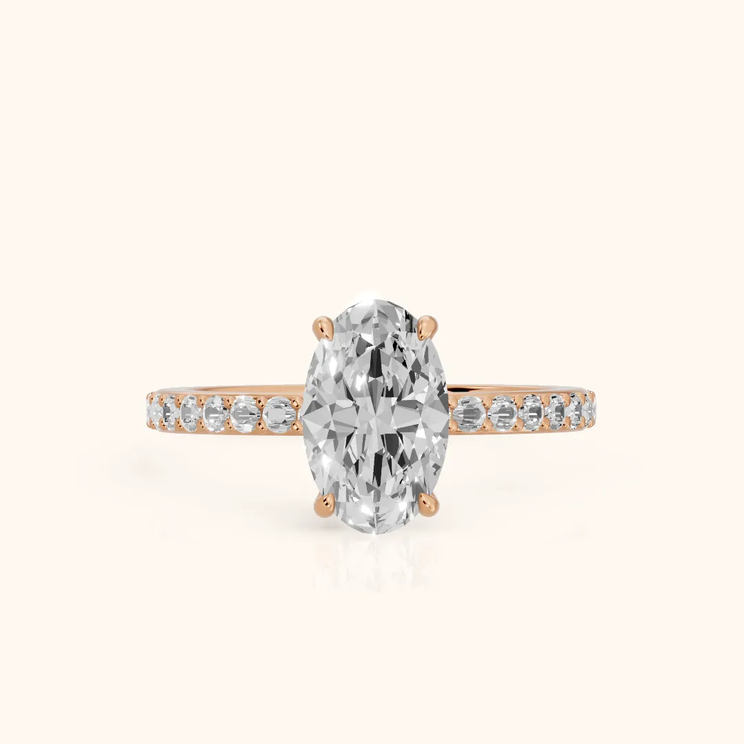 Aisha Pavé Solitaire Oval Diamond Engagement Ring in Rose Gold — view 2