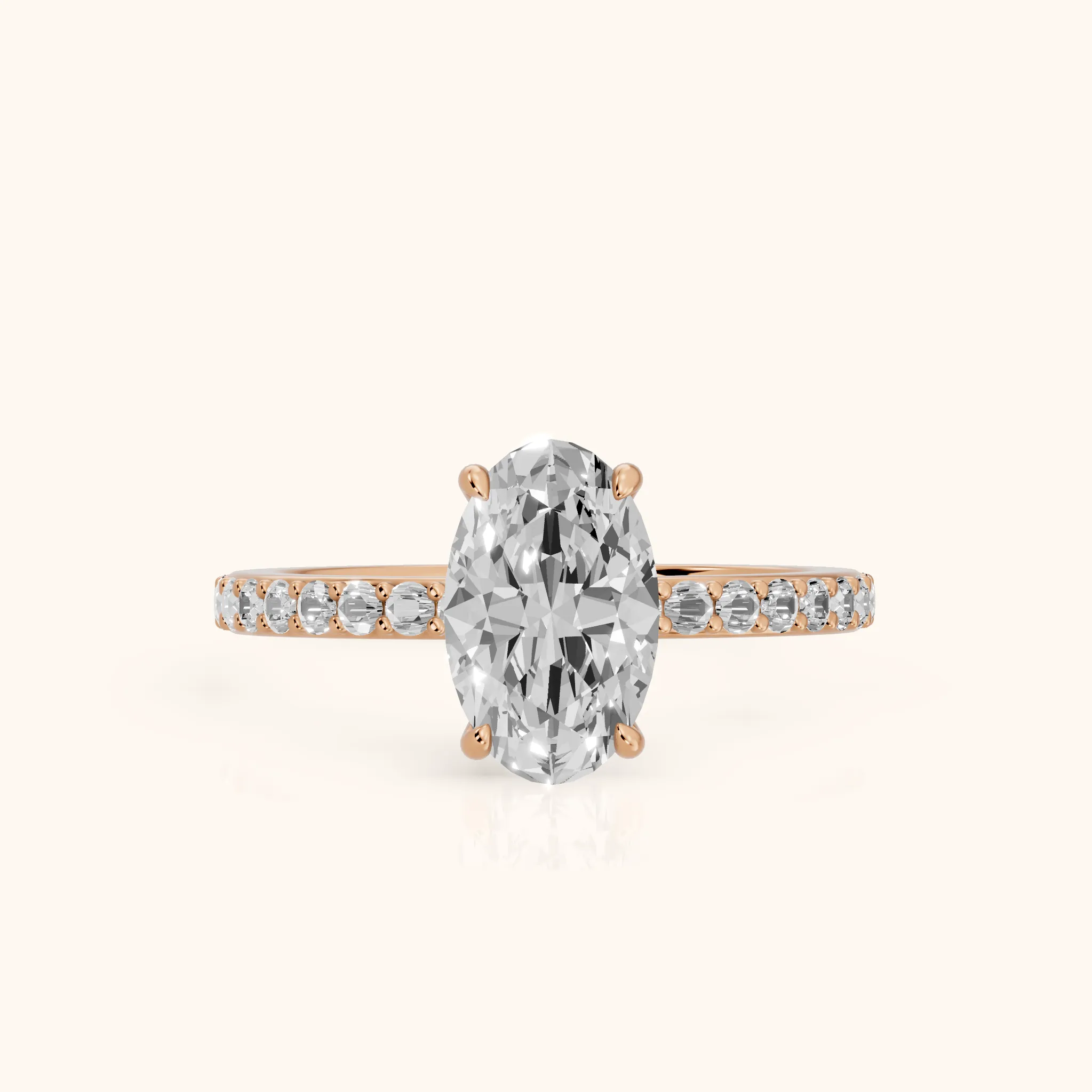 Aisha Pavé Solitaire Oval Diamond Engagement Ring in Rose Gold — view 1