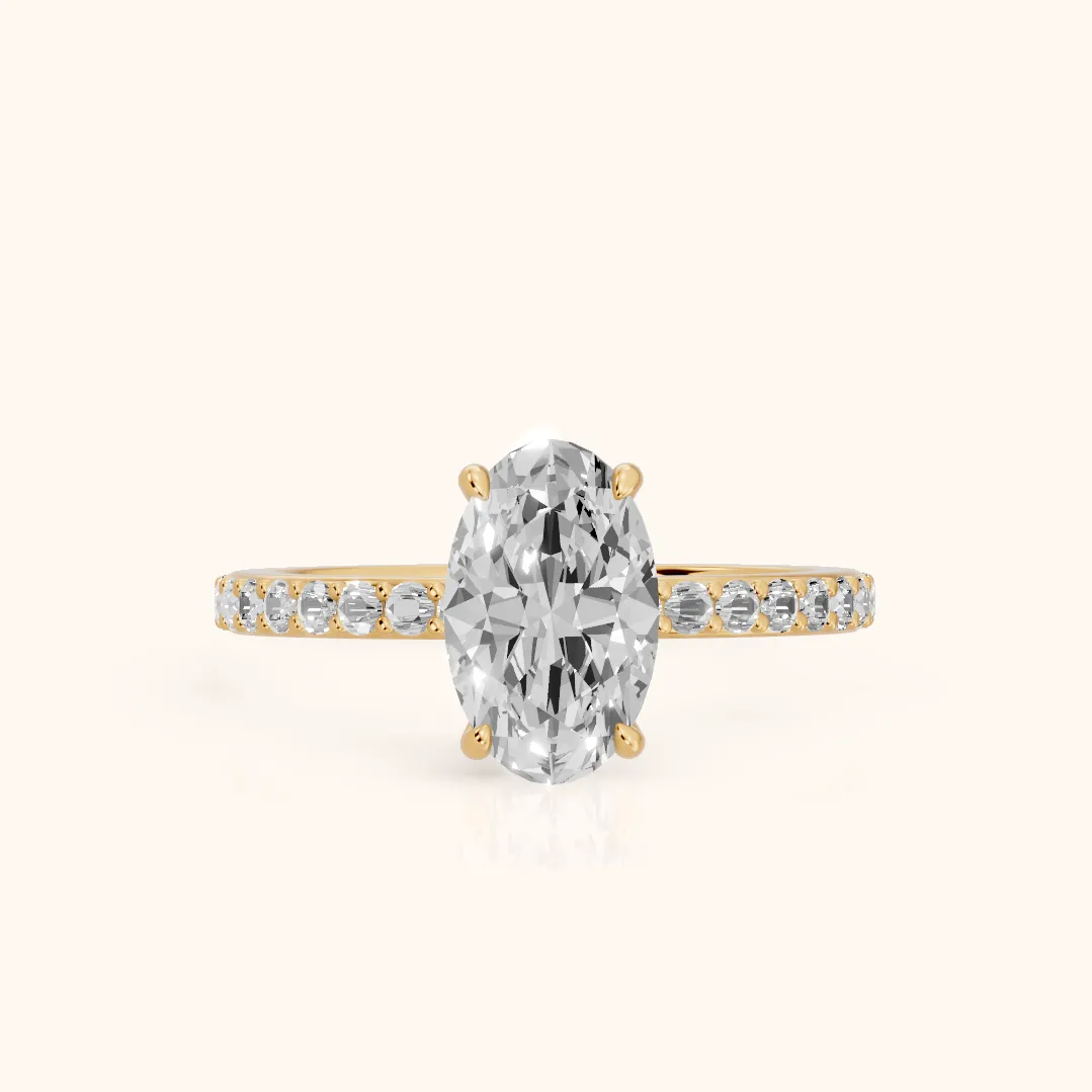 Aisha Pavé Solitaire Oval Diamond Engagement Ring in Yellow Gold — view 2