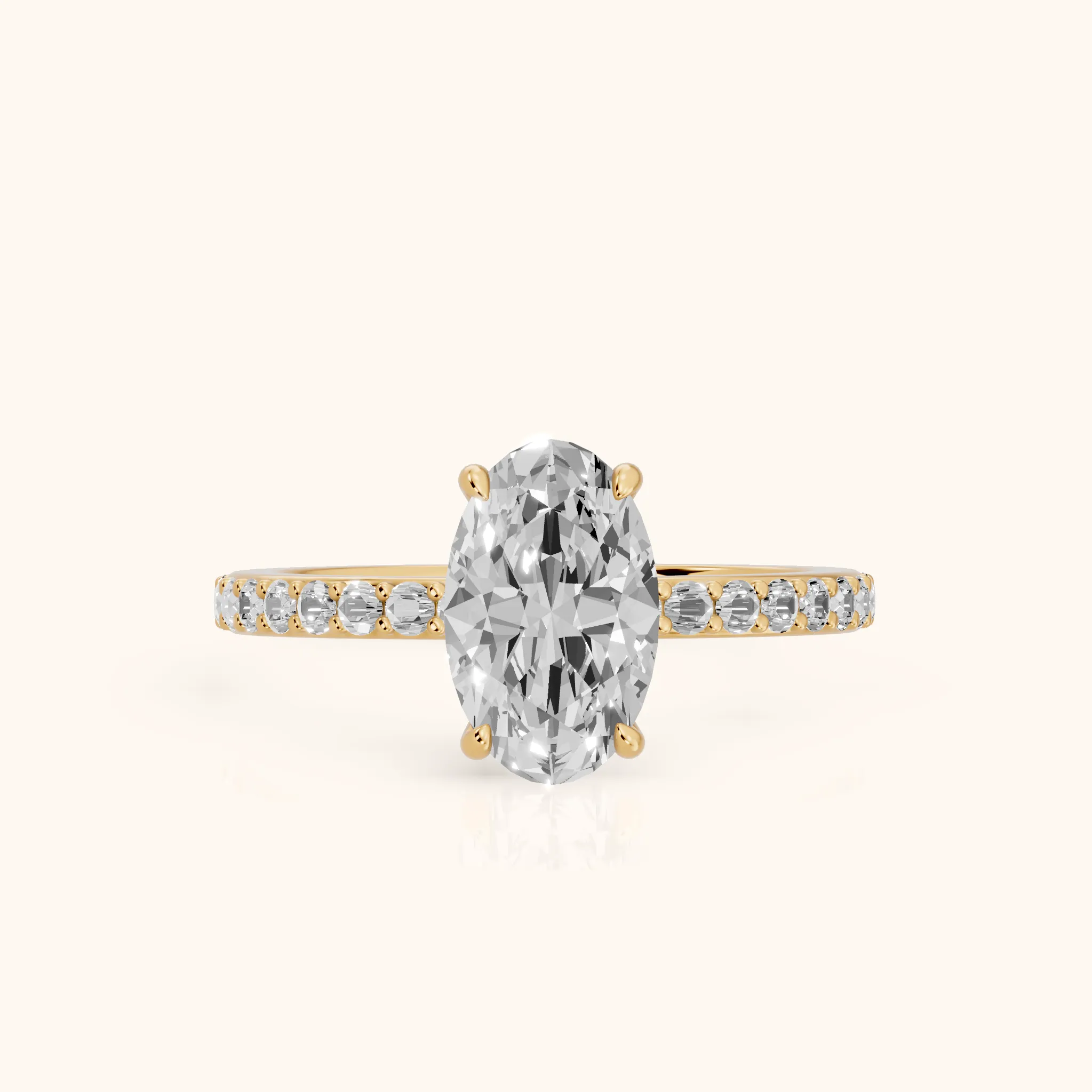 Aisha Pavé Solitaire Oval Diamond Engagement Ring in Yellow Gold — view 1