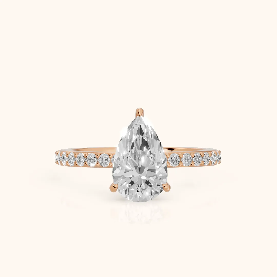 Aisha Pavé Solitaire Pear Diamond Engagement Ring in Rose Gold — view 2