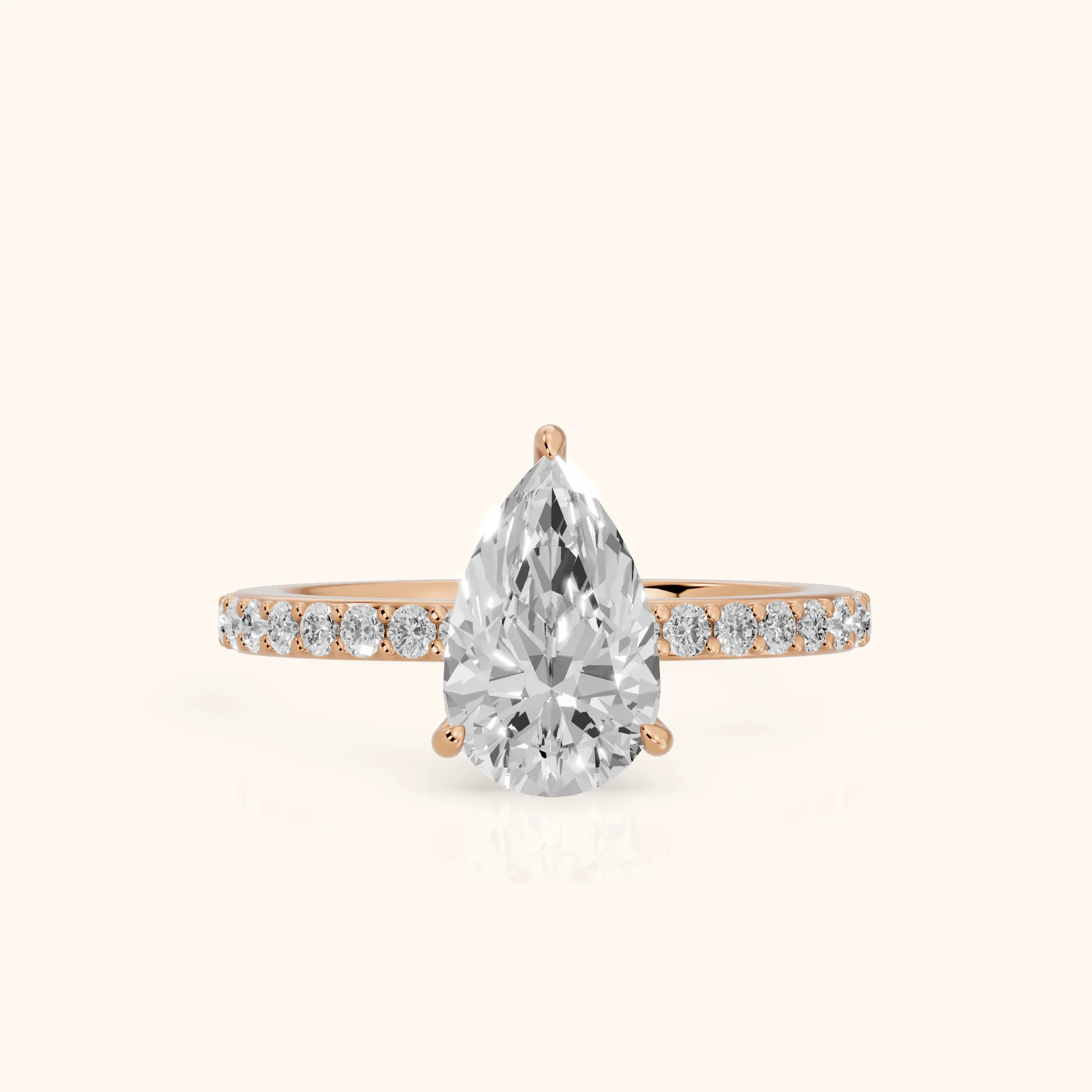 Aisha Pavé Solitaire Pear Diamond Engagement Ring in Rose Gold — view 1