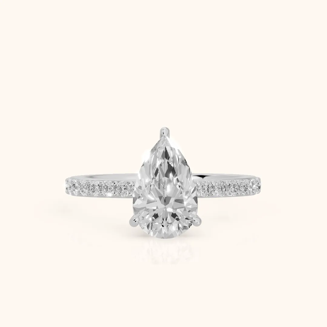 Aisha Pavé Solitaire Pear Diamond Engagement Ring in White Gold — view 2