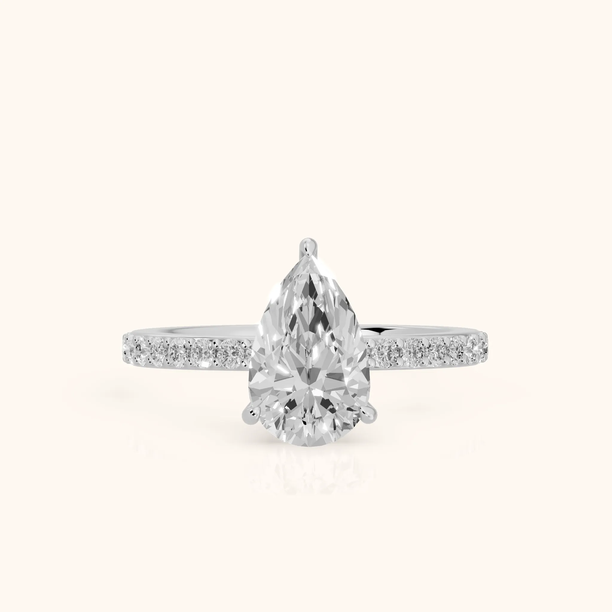 Aisha Pavé Solitaire Pear Diamond Engagement Ring in White Gold — view 1