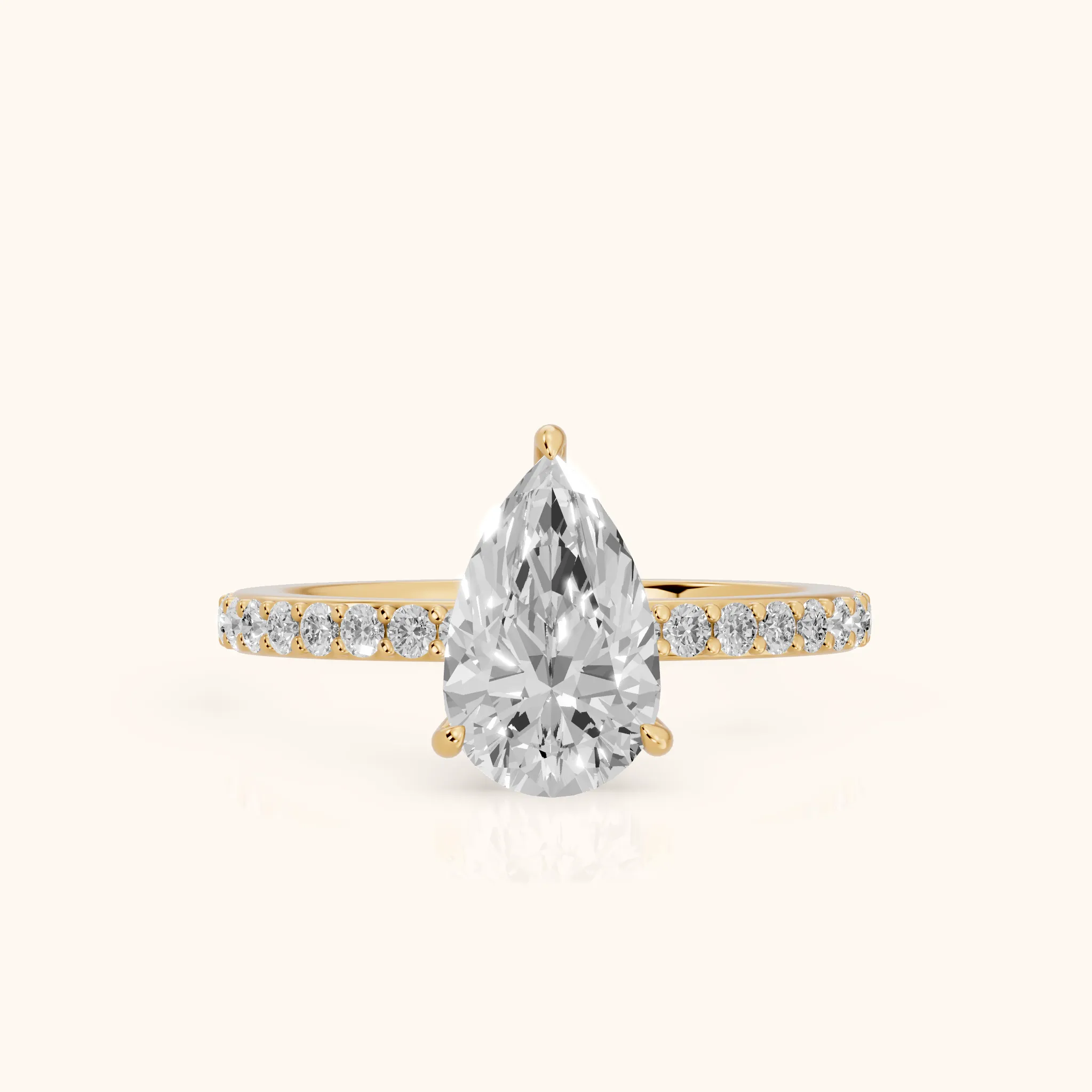 Aisha Pavé Solitaire Pear Diamond Engagement Ring in Yellow Gold — view 1