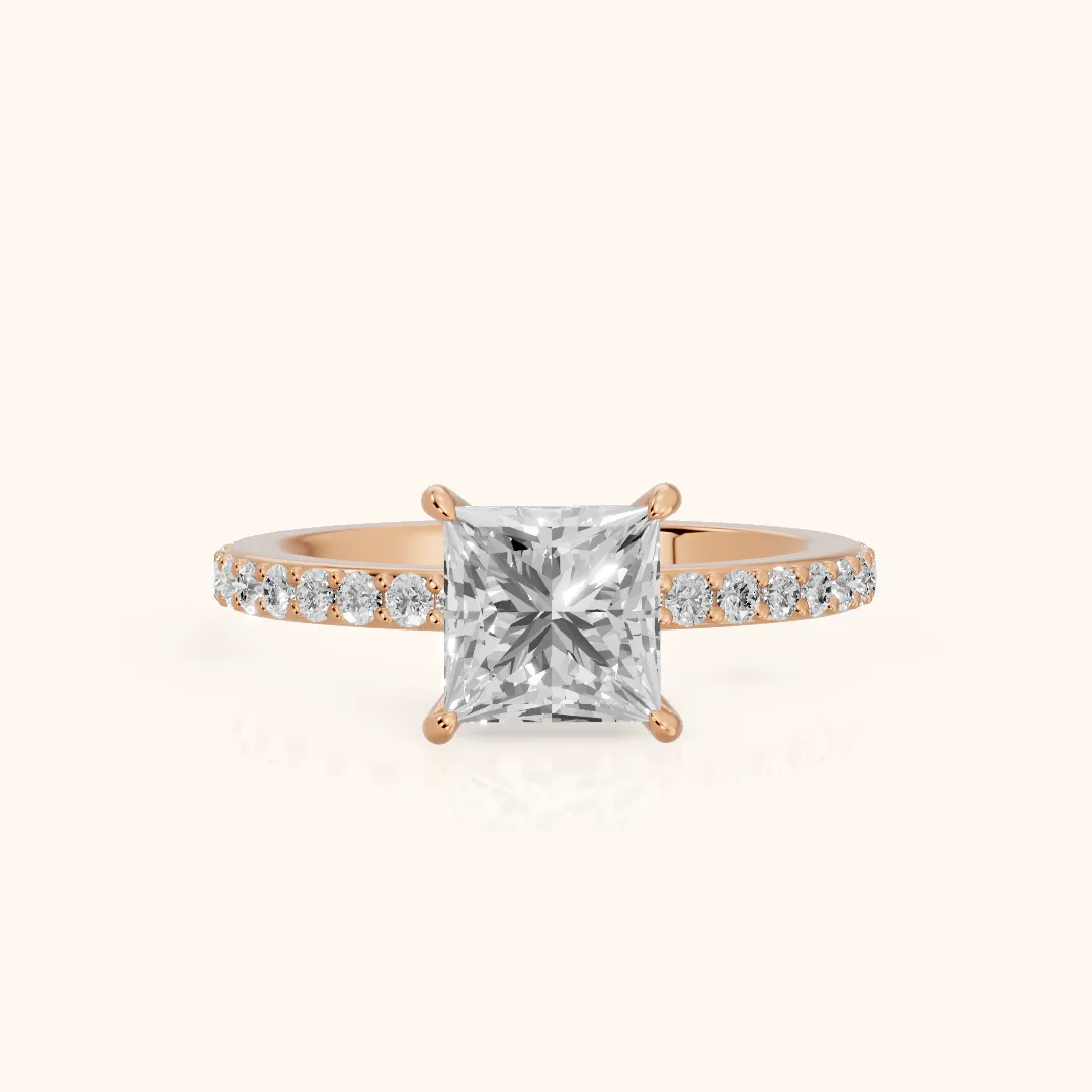 Aisha Pavé Solitaire Princess Diamond Engagement Ring in Rose Gold — view 2