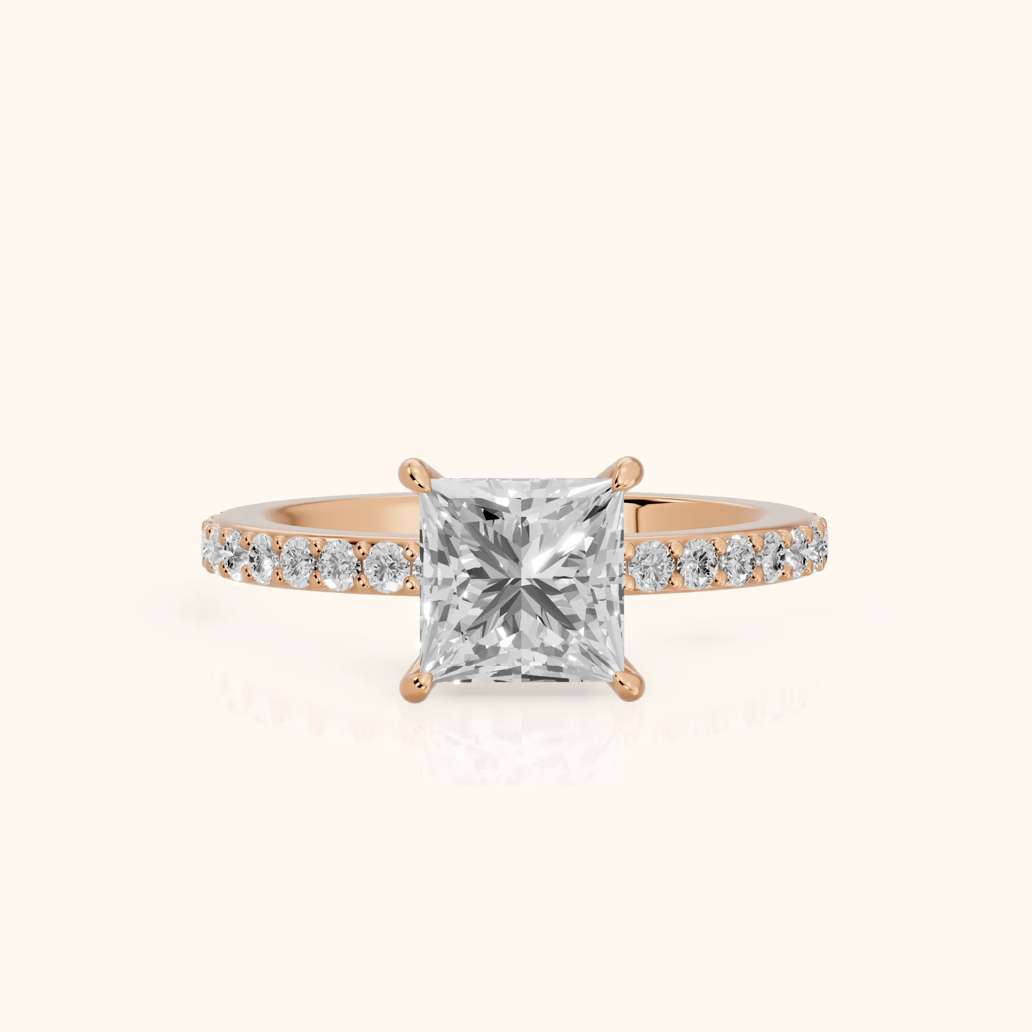 Aisha Pavé Solitaire Princess Diamond Engagement Ring in Rose Gold — view 1