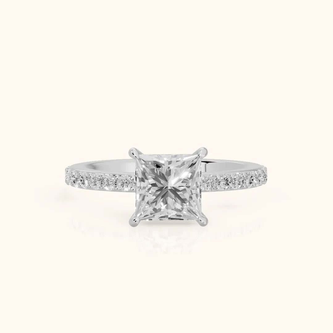 Aisha Pavé Solitaire Princess Diamond Engagement Ring in Platinum — view 2