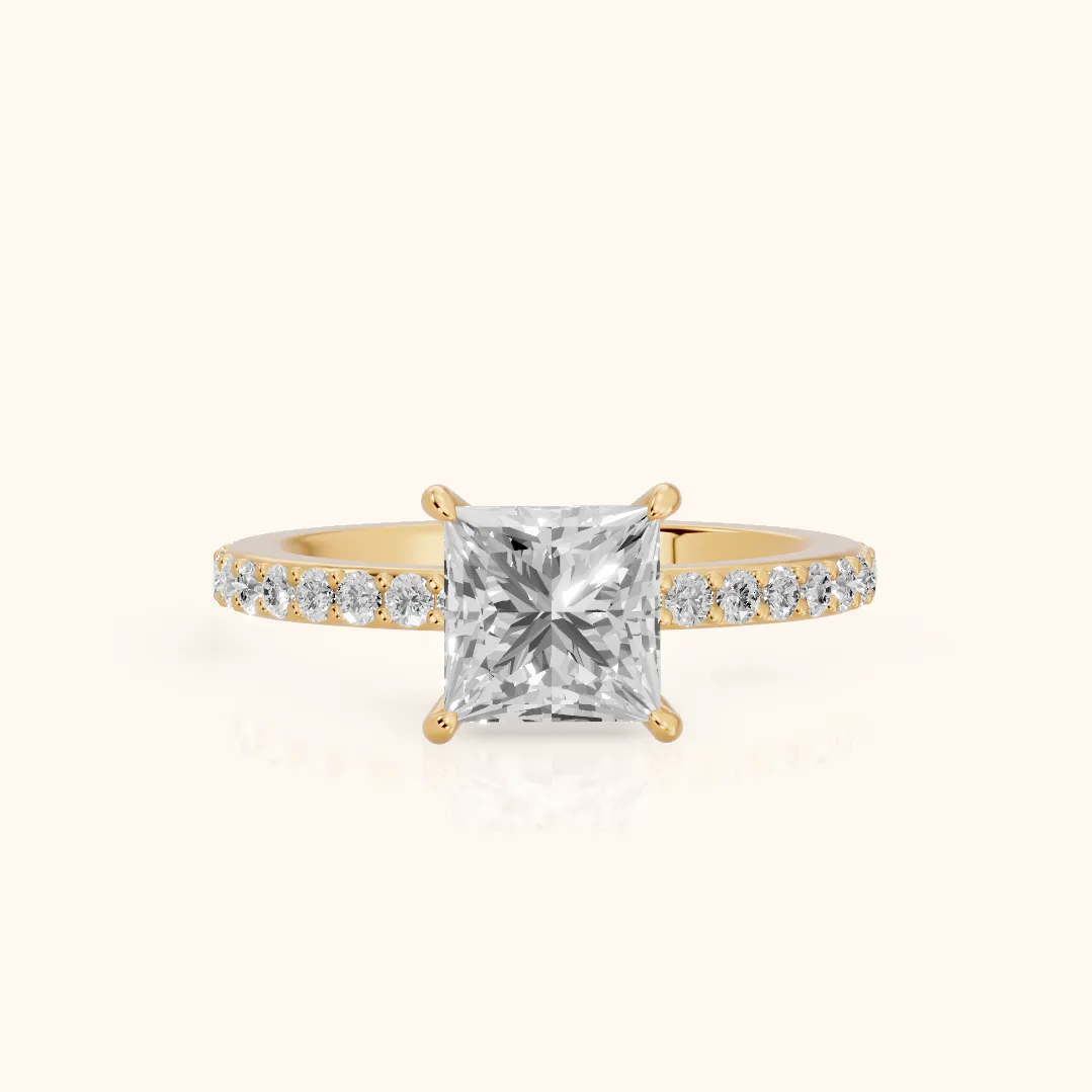 Aisha Pavé Solitaire Princess Diamond Engagement Ring in Yellow Gold — view 2