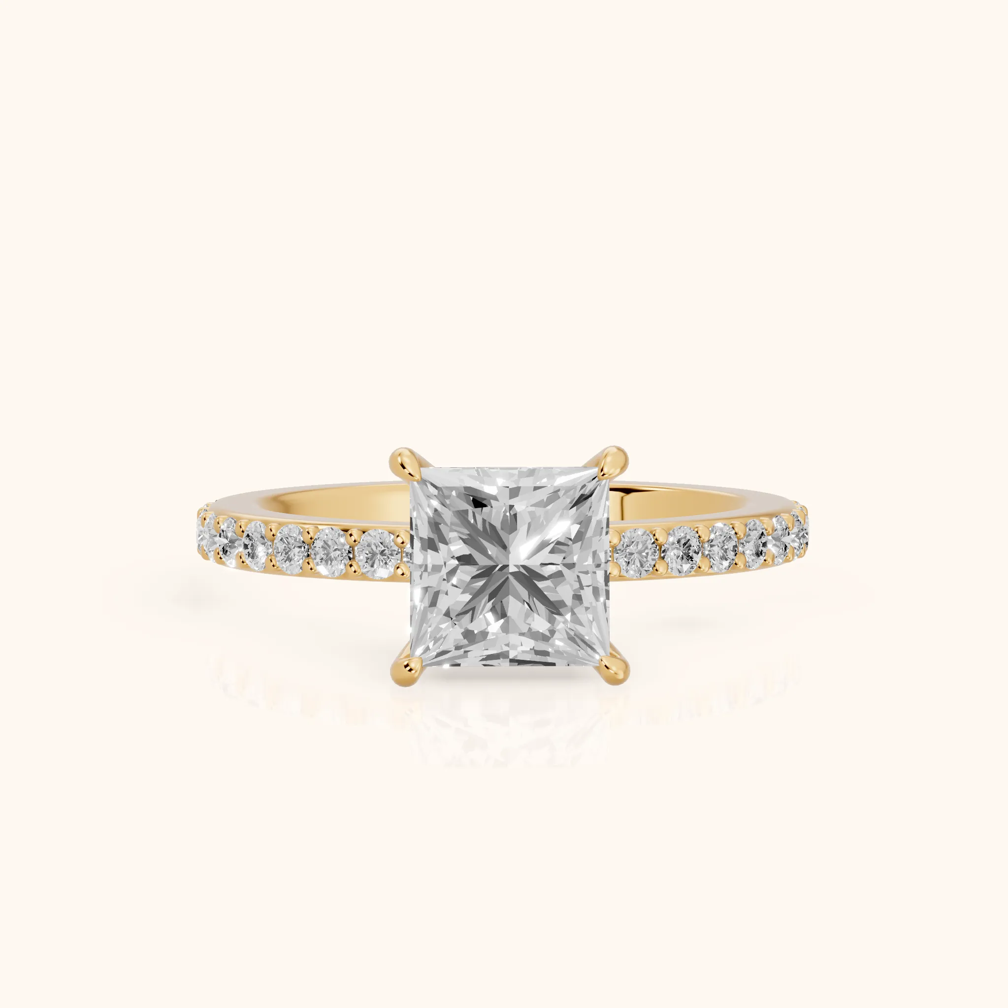 Aisha Pavé Solitaire Princess Diamond Engagement Ring in Yellow Gold — view 1