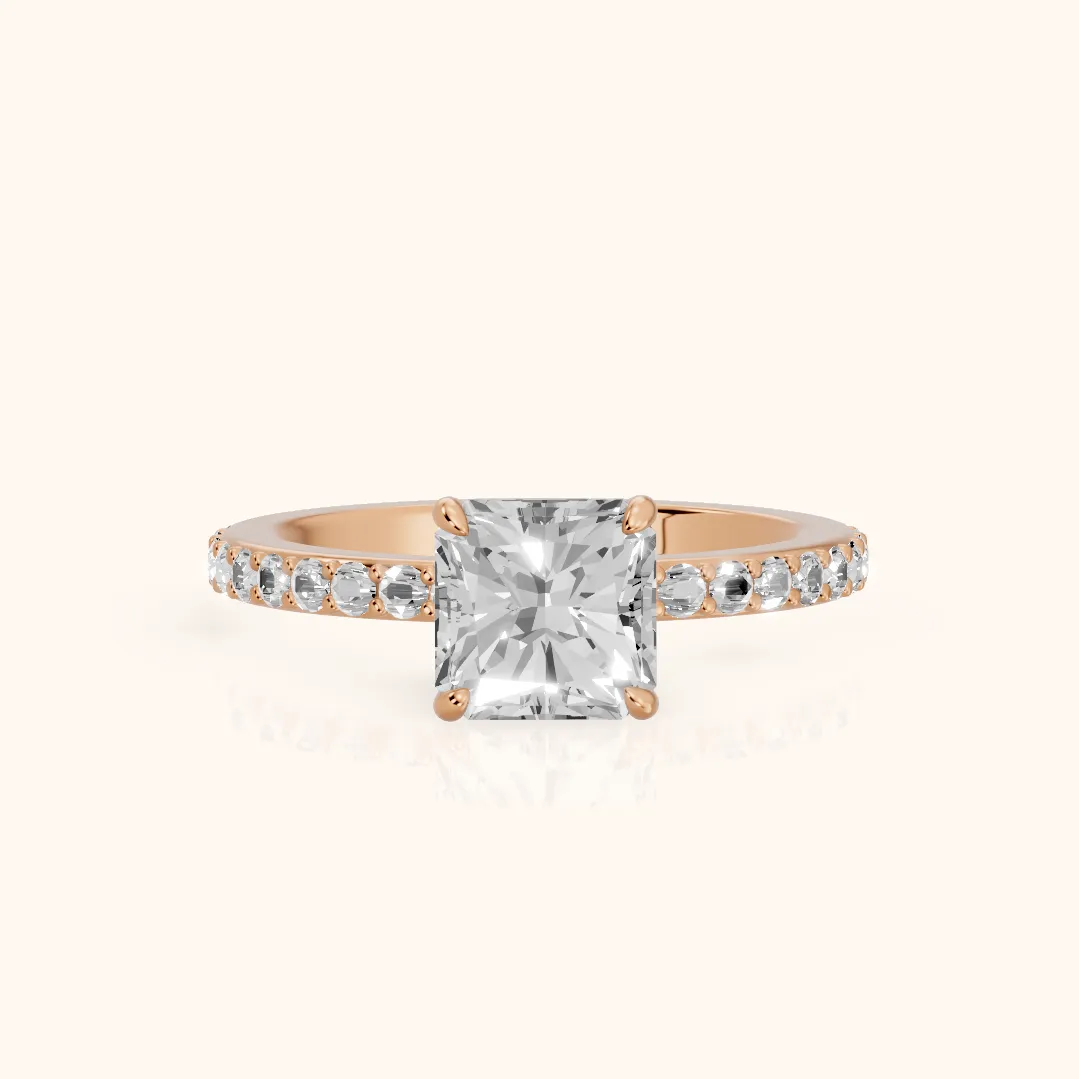 Aisha Pavé Solitaire Radiant Diamond Engagement Ring in Rose Gold — view 2