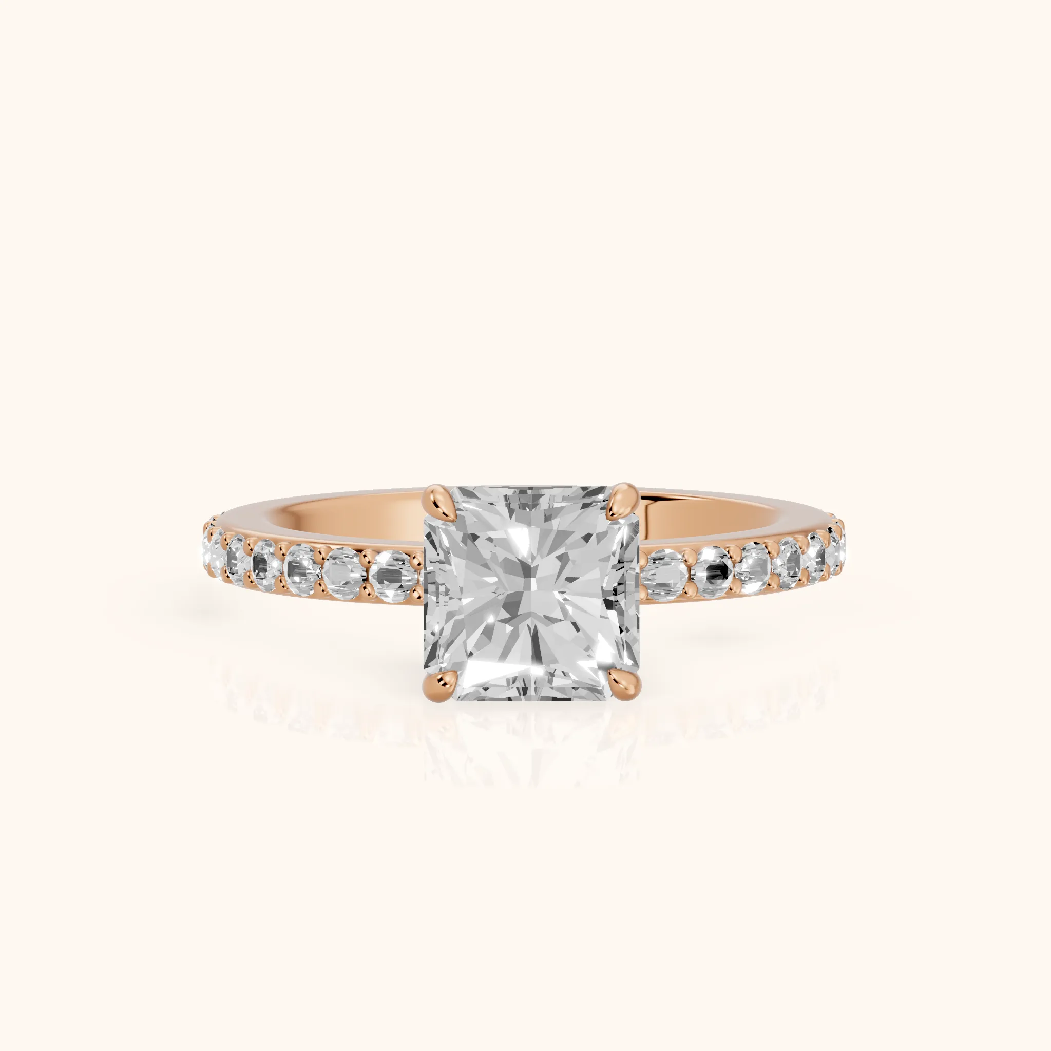 Aisha Pavé Solitaire Radiant Diamond Engagement Ring in Rose Gold — view 1