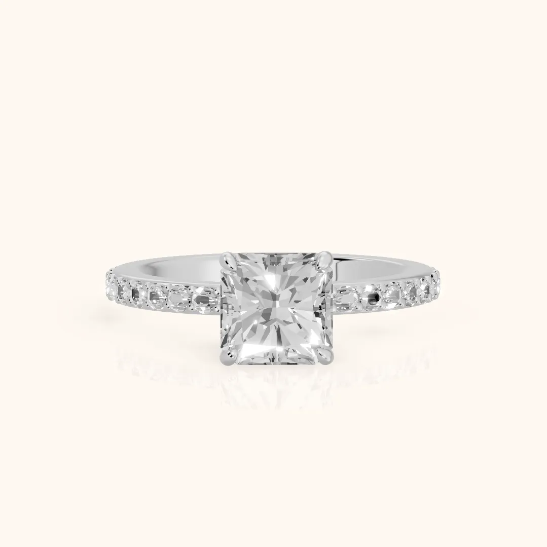 Aisha Pavé Solitaire Radiant Diamond Engagement Ring in Silver — view 2