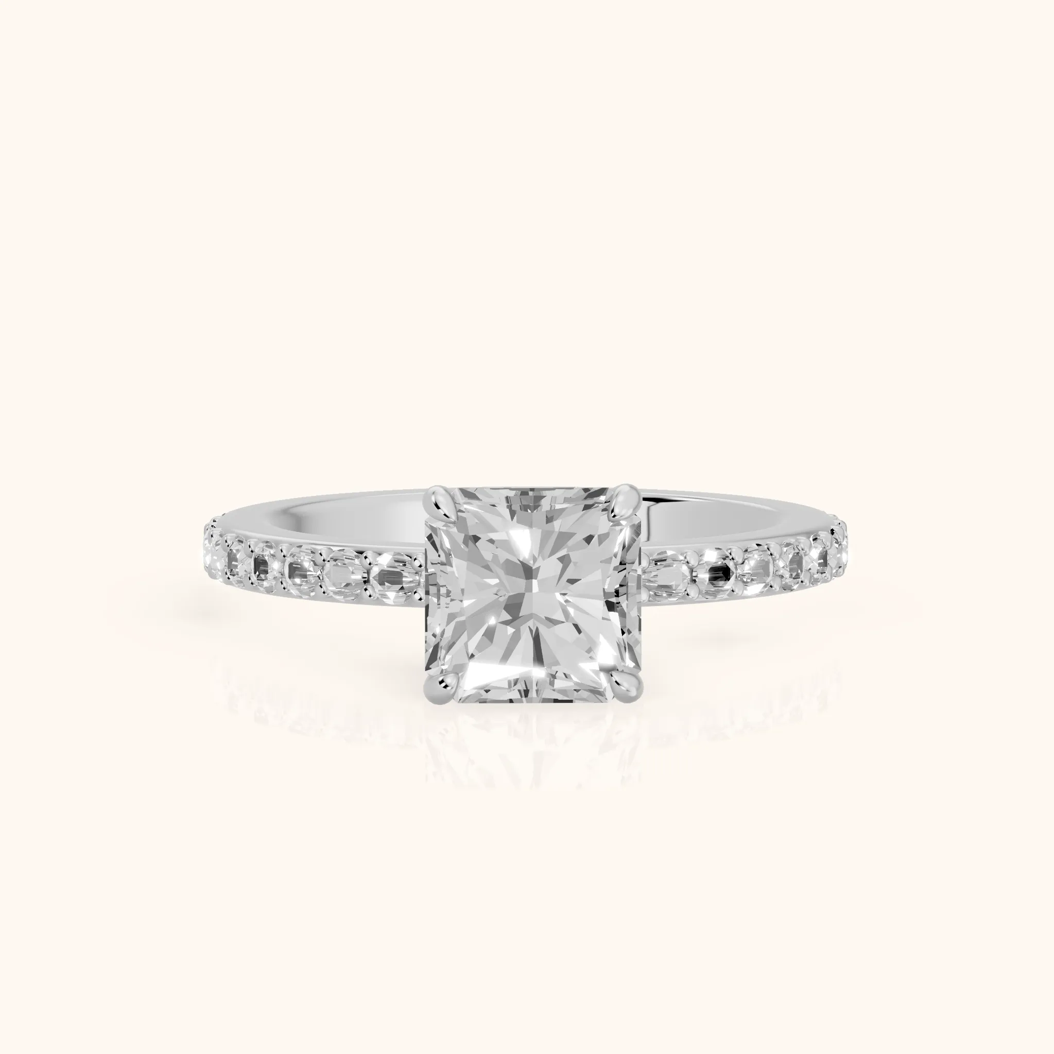 Aisha Pavé Solitaire Radiant Diamond Engagement Ring in Silver — view 1