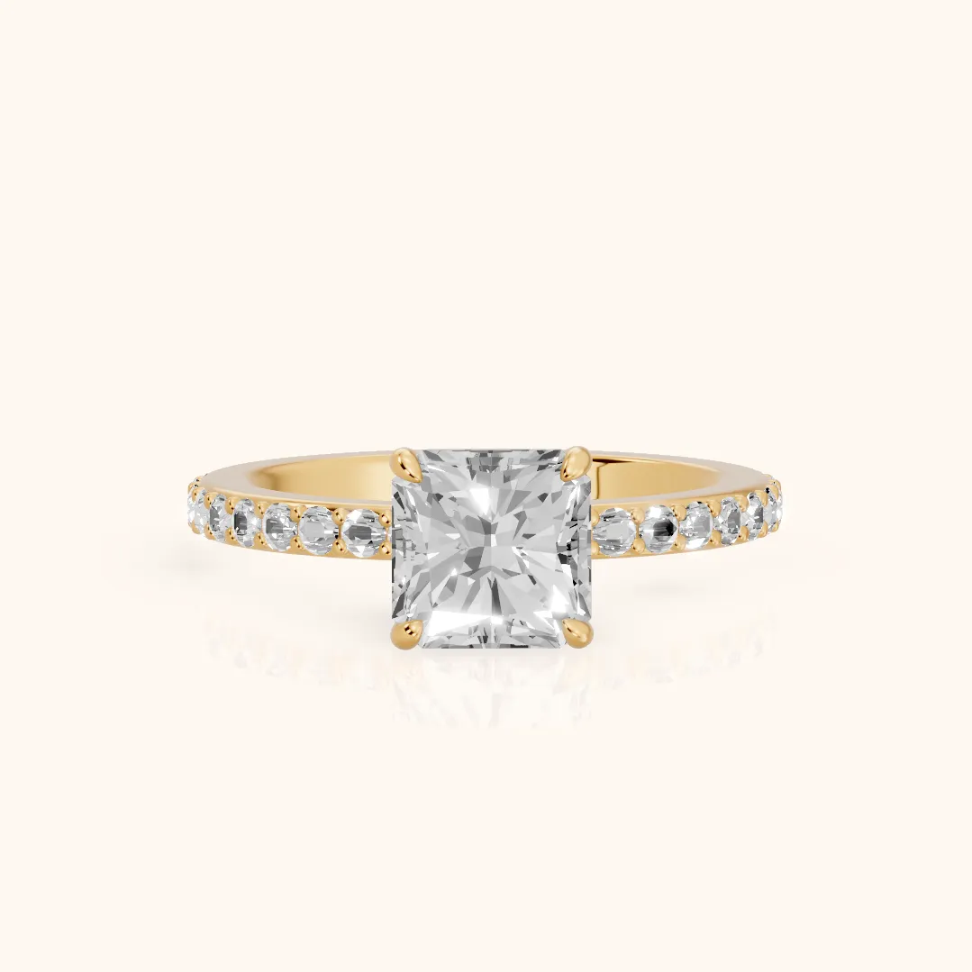 Aisha Pavé Solitaire Radiant Diamond Engagement Ring in Yellow Gold — view 2