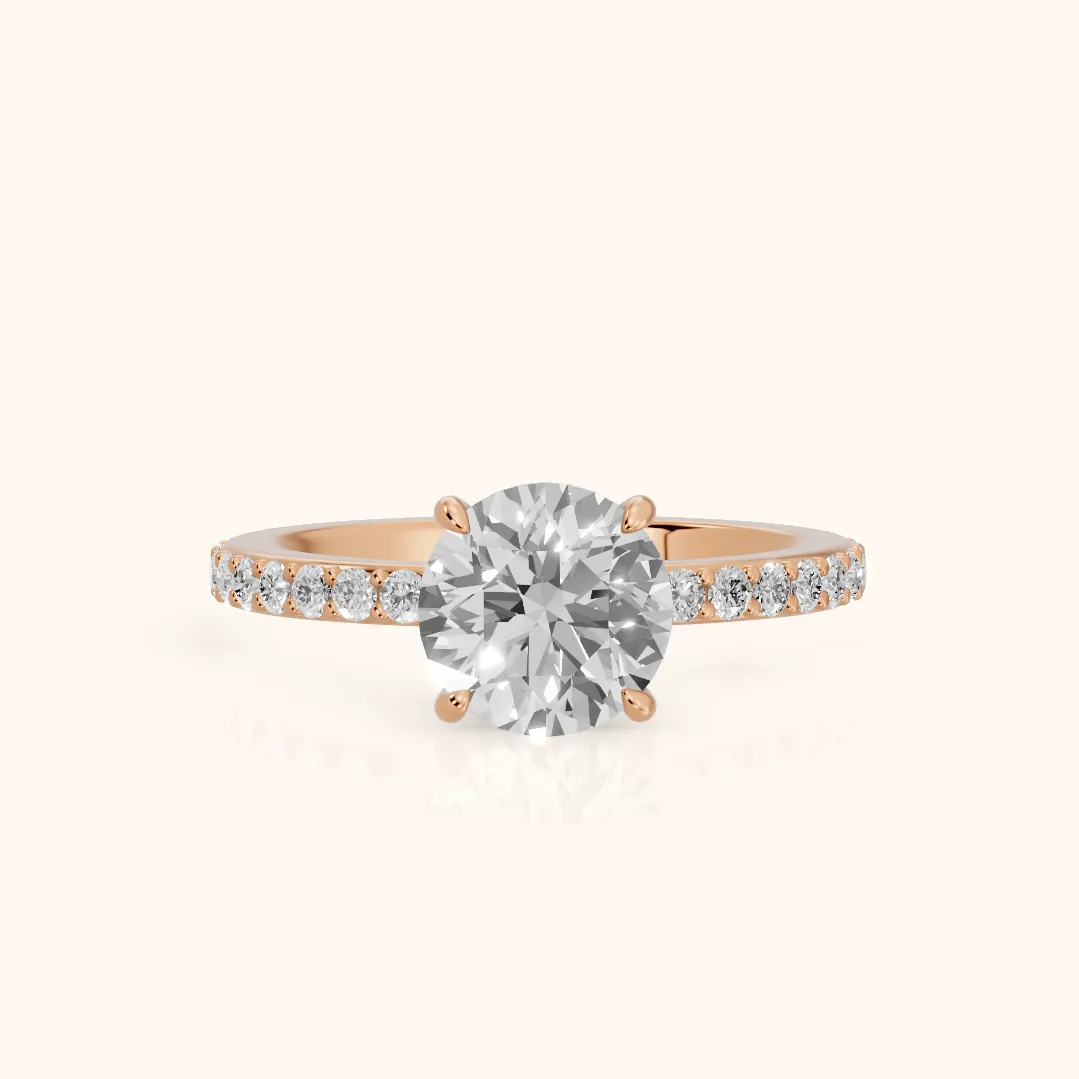 Aisha Pavé Solitaire Round Diamond Engagement Ring in Rose Gold — view 2
