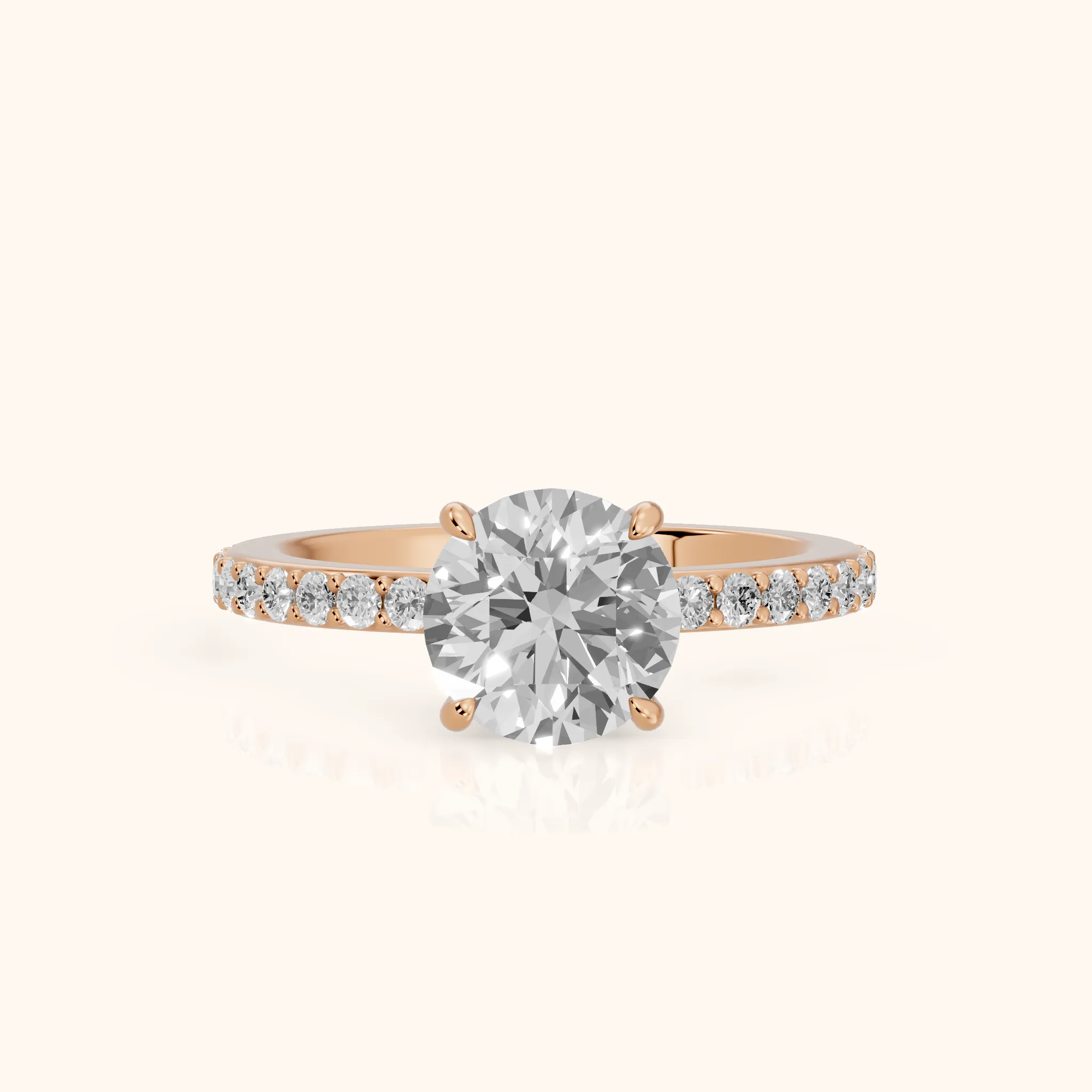 Aisha Pavé Solitaire Round Diamond Engagement Ring in Rose Gold — view 1