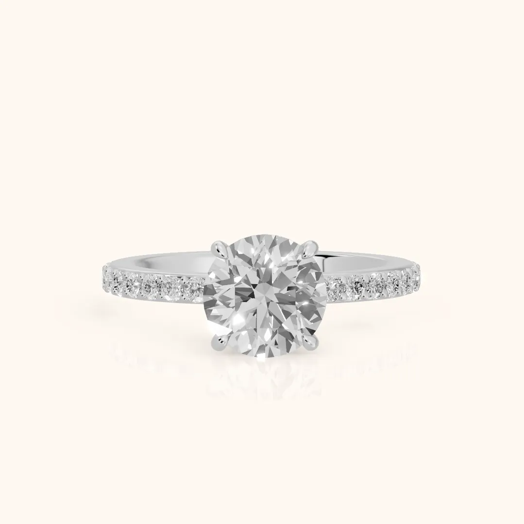 Aisha Pavé Solitaire Round Diamond Engagement Ring in Silver — view 2