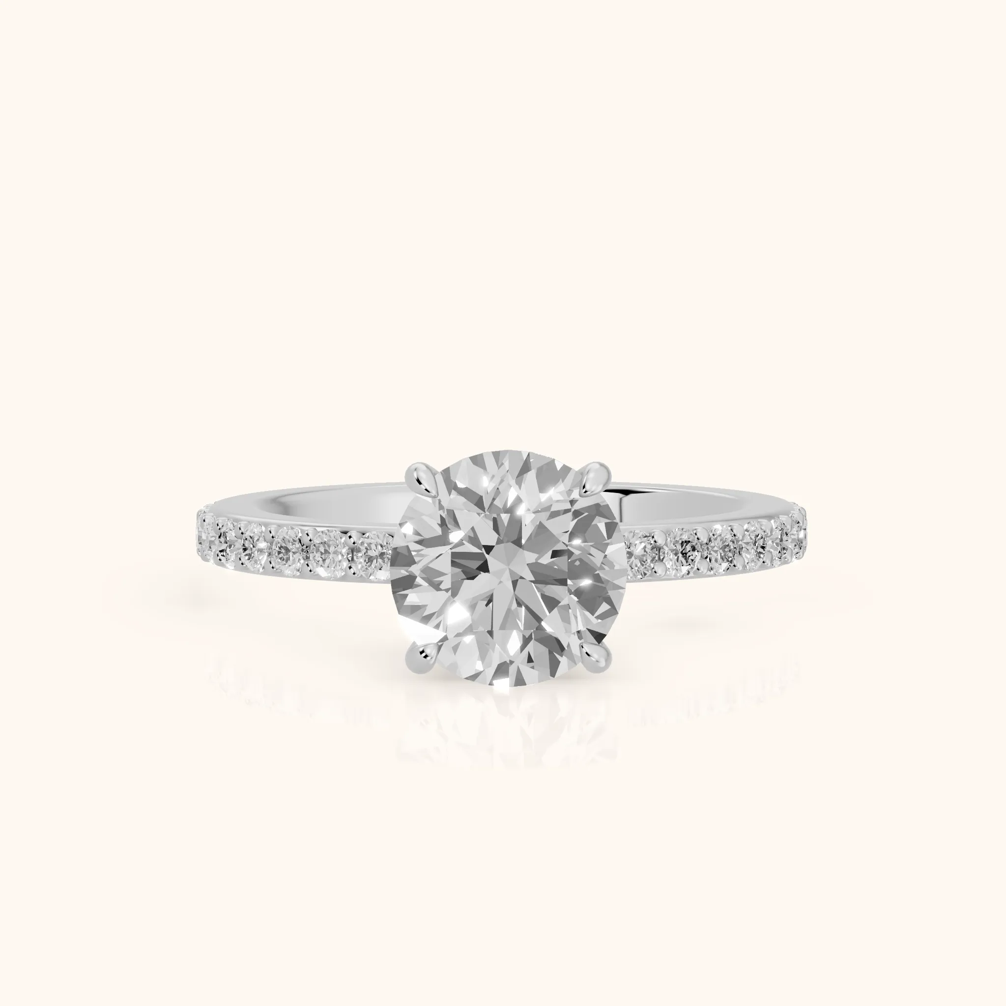 Aisha Pavé Solitaire Round Diamond Engagement Ring in Silver — view 1