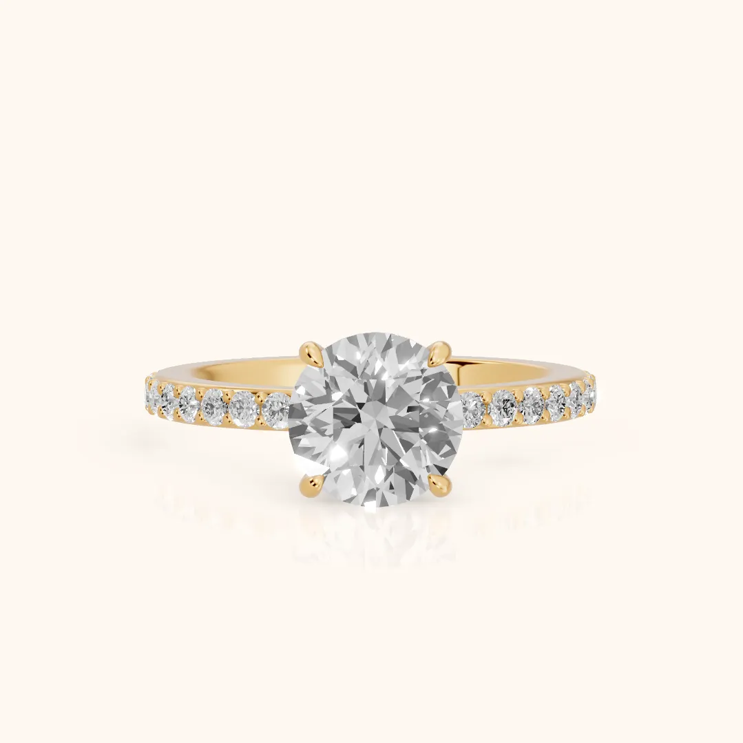 Aisha Pavé Solitaire Round Diamond Engagement Ring in Yellow Gold — view 2