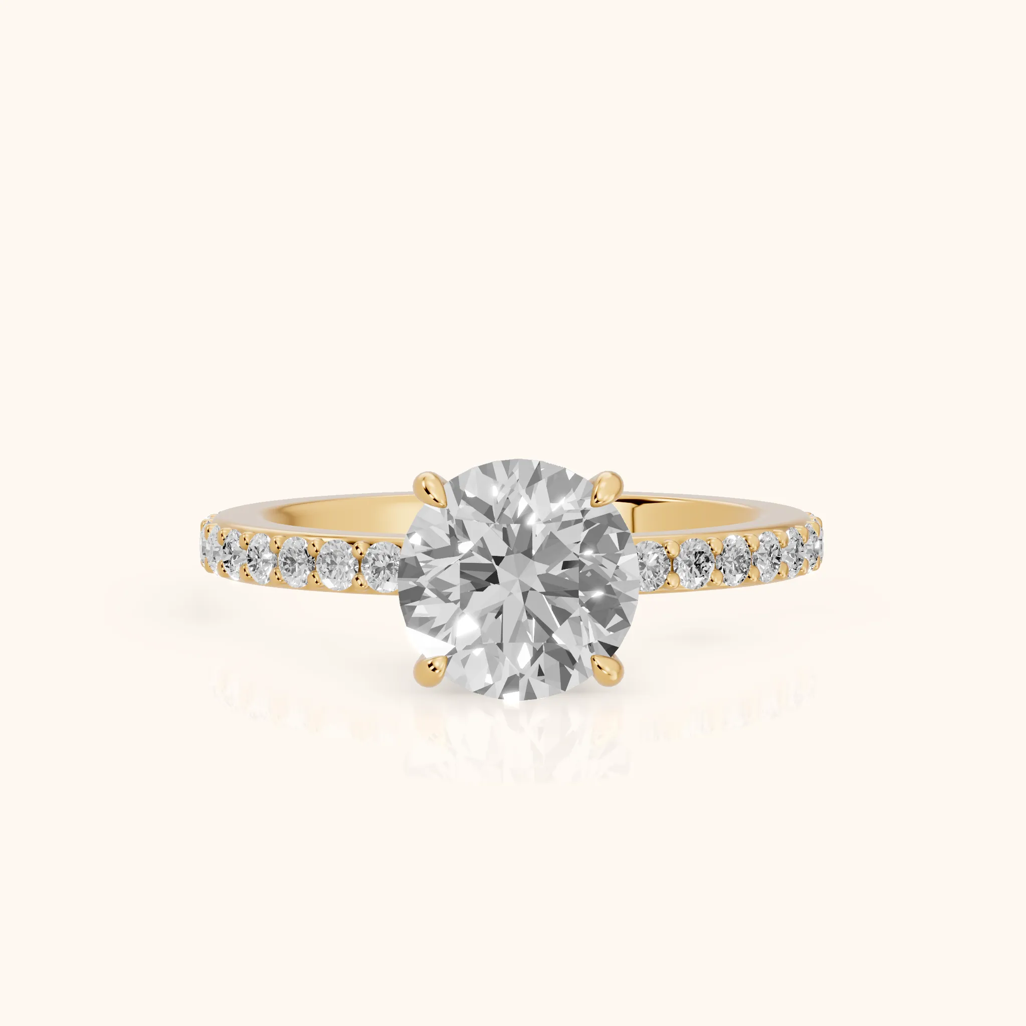 Aisha Pavé Solitaire Round Diamond Engagement Ring in Yellow Gold — view 1