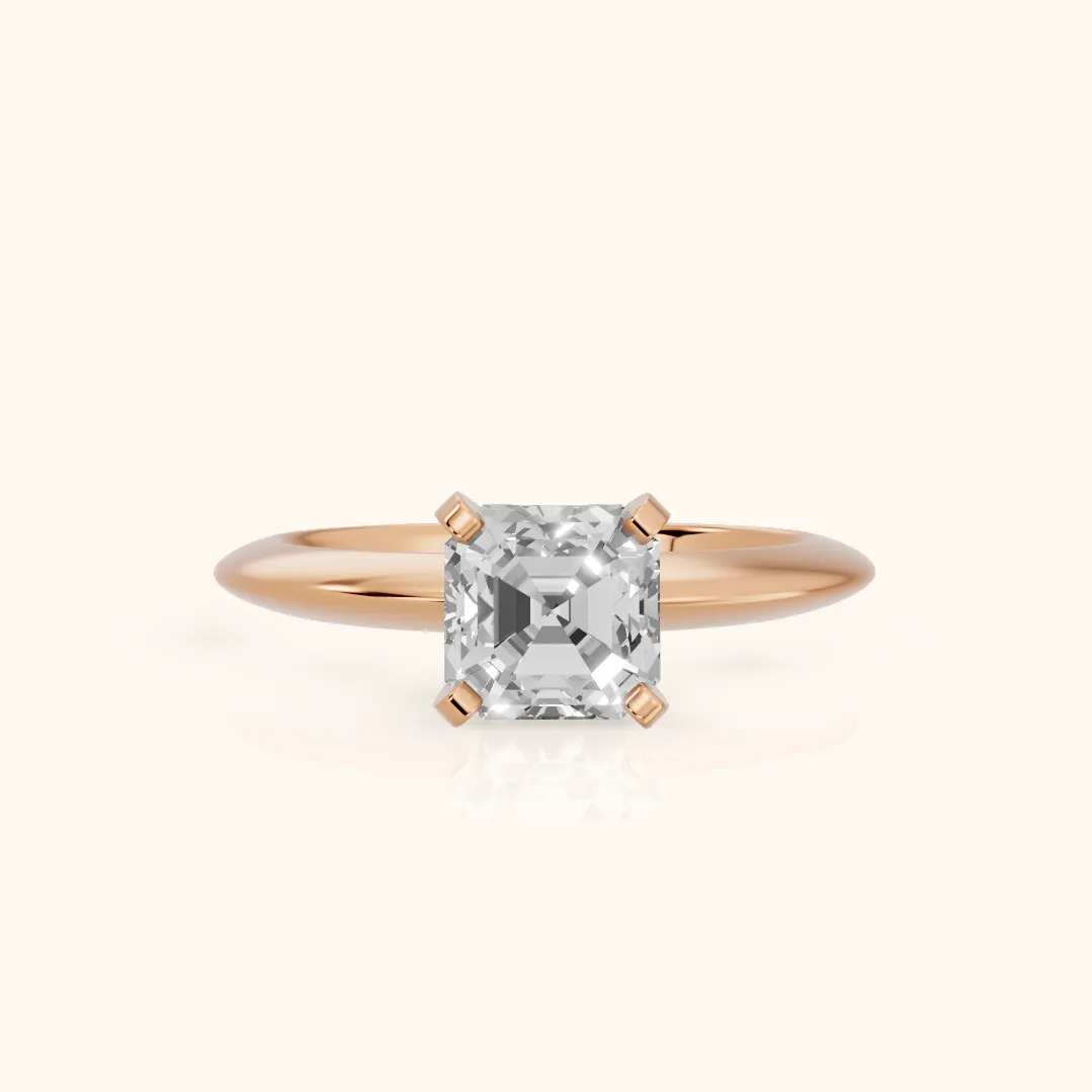 Amira Six-Prong Solitaire Asscher Diamond Engagement Ring in Rose Gold — view 2