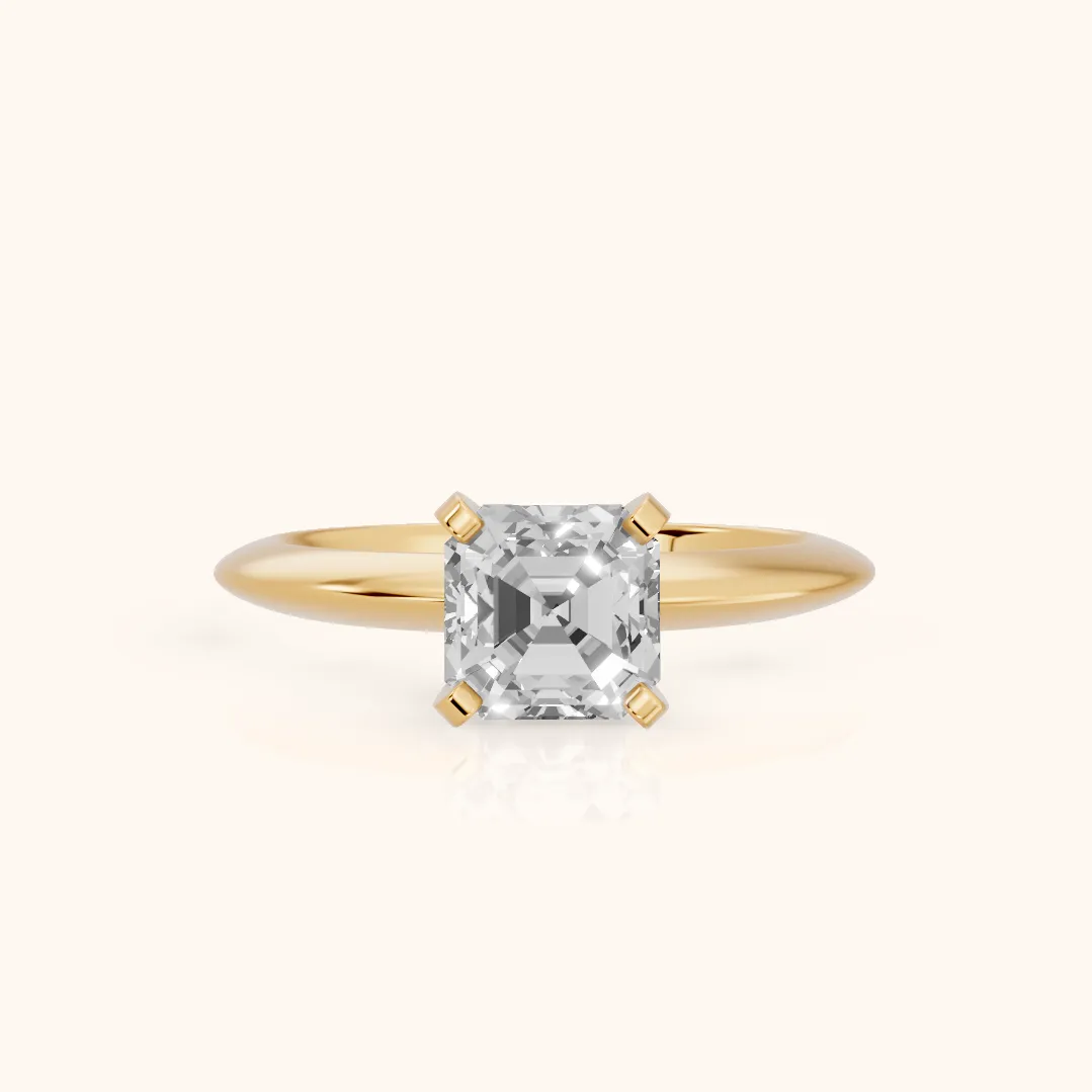 Amira Six-Prong Solitaire Asscher Diamond Engagement Ring in Yellow Gold — view 2