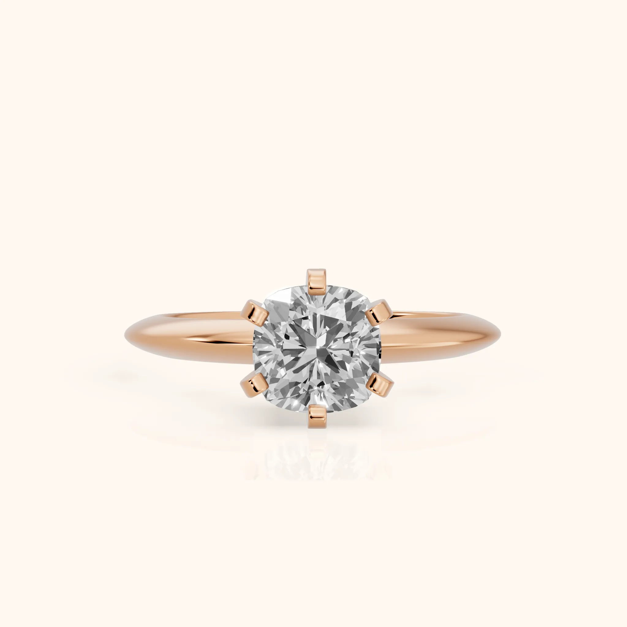 Amira Six-Prong Solitaire Cushion Diamond Engagement Ring in Rose Gold — view 1