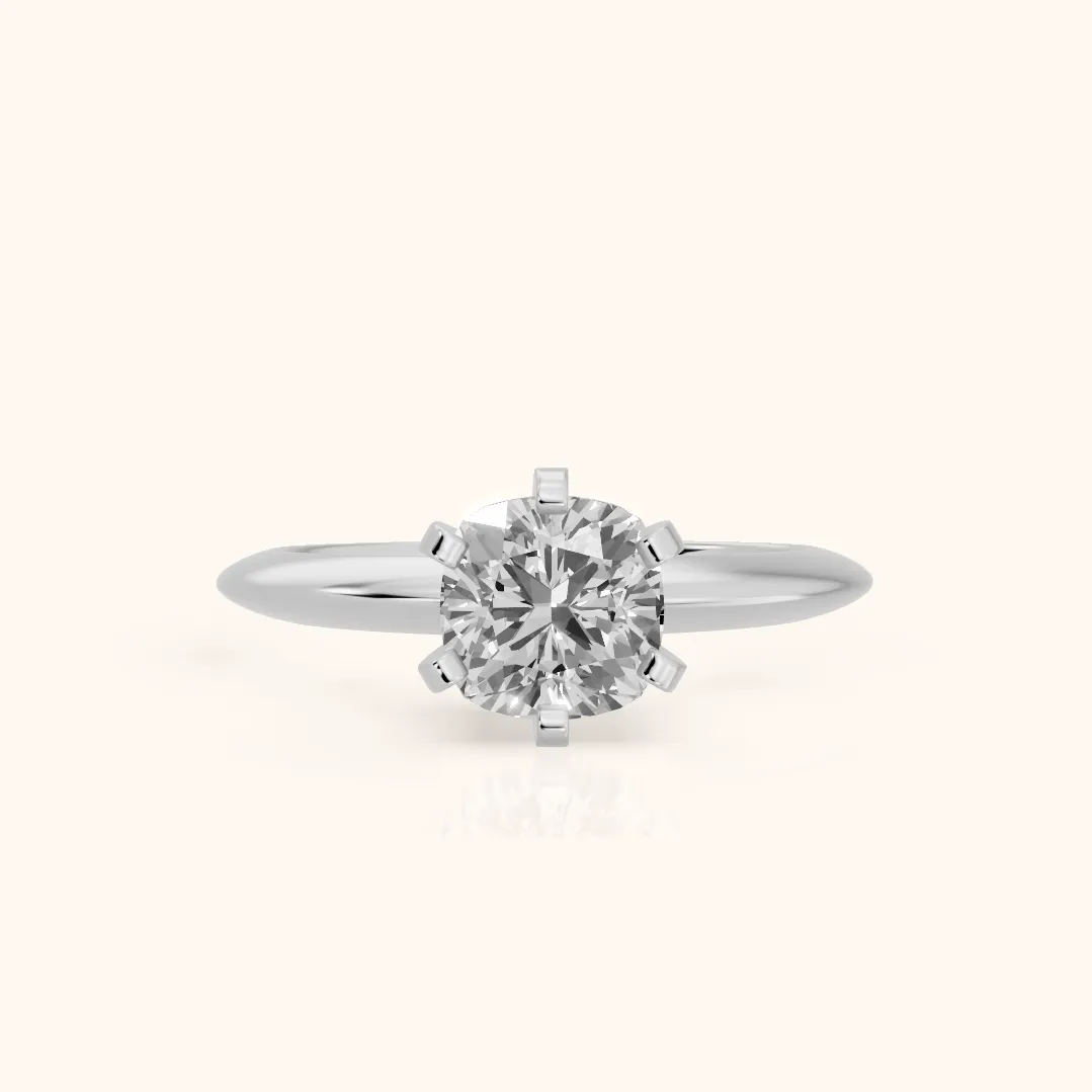 Amira Six-Prong Solitaire Cushion Diamond Engagement Ring in Silver — view 2