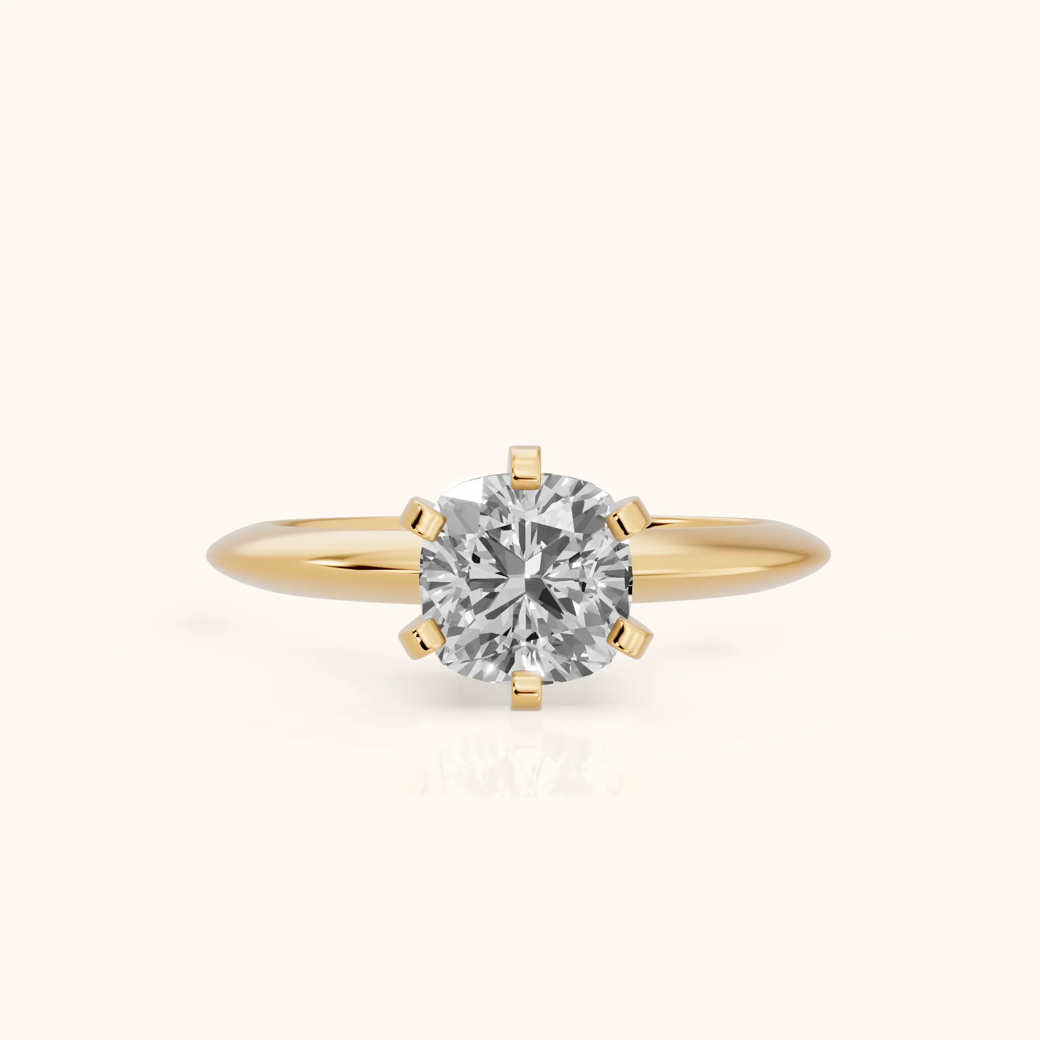 Amira Six-Prong Solitaire Cushion Diamond Engagement Ring in Yellow Gold — view 1