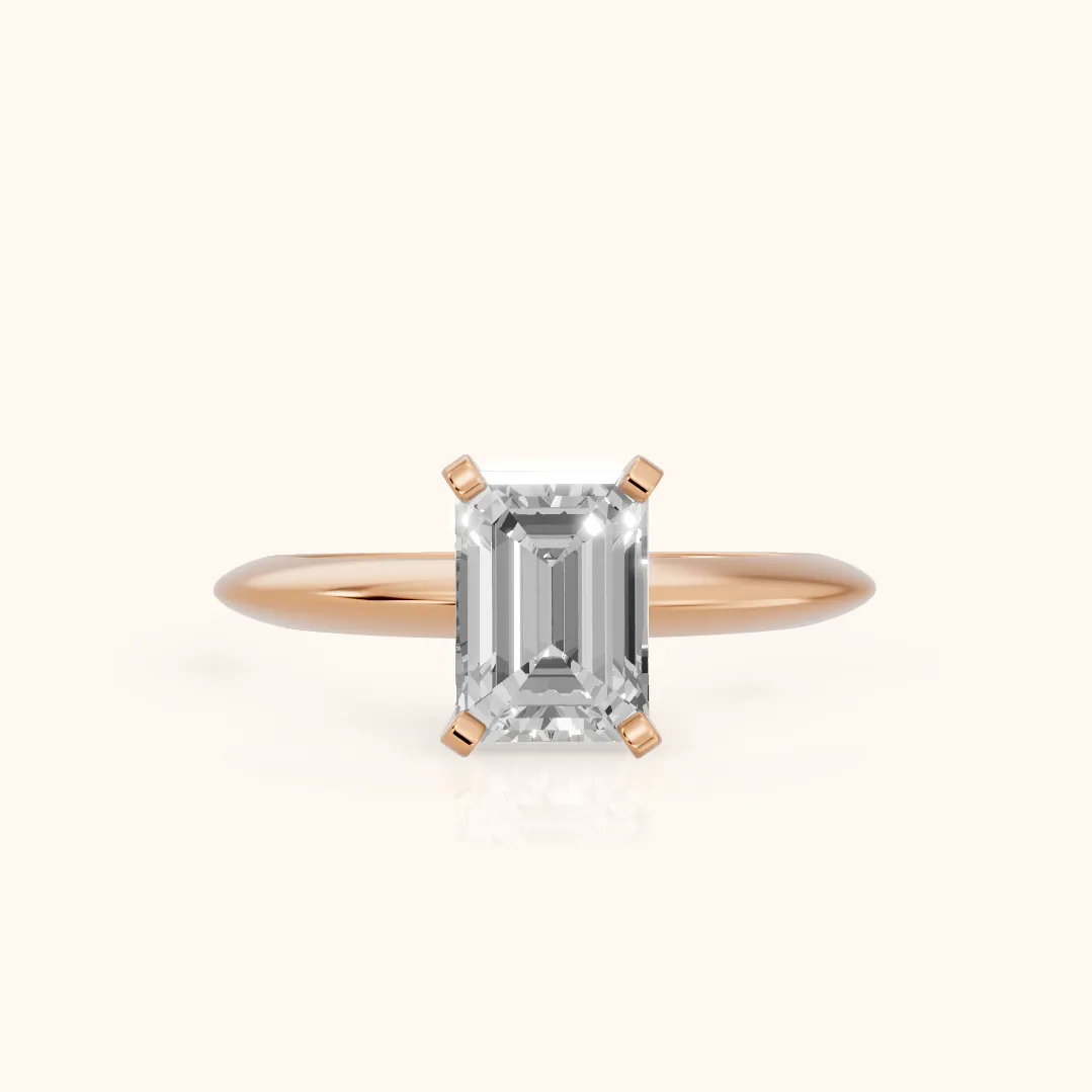 Amira Six-Prong Solitaire Emerald Diamond Engagement Ring in Rose Gold — view 2
