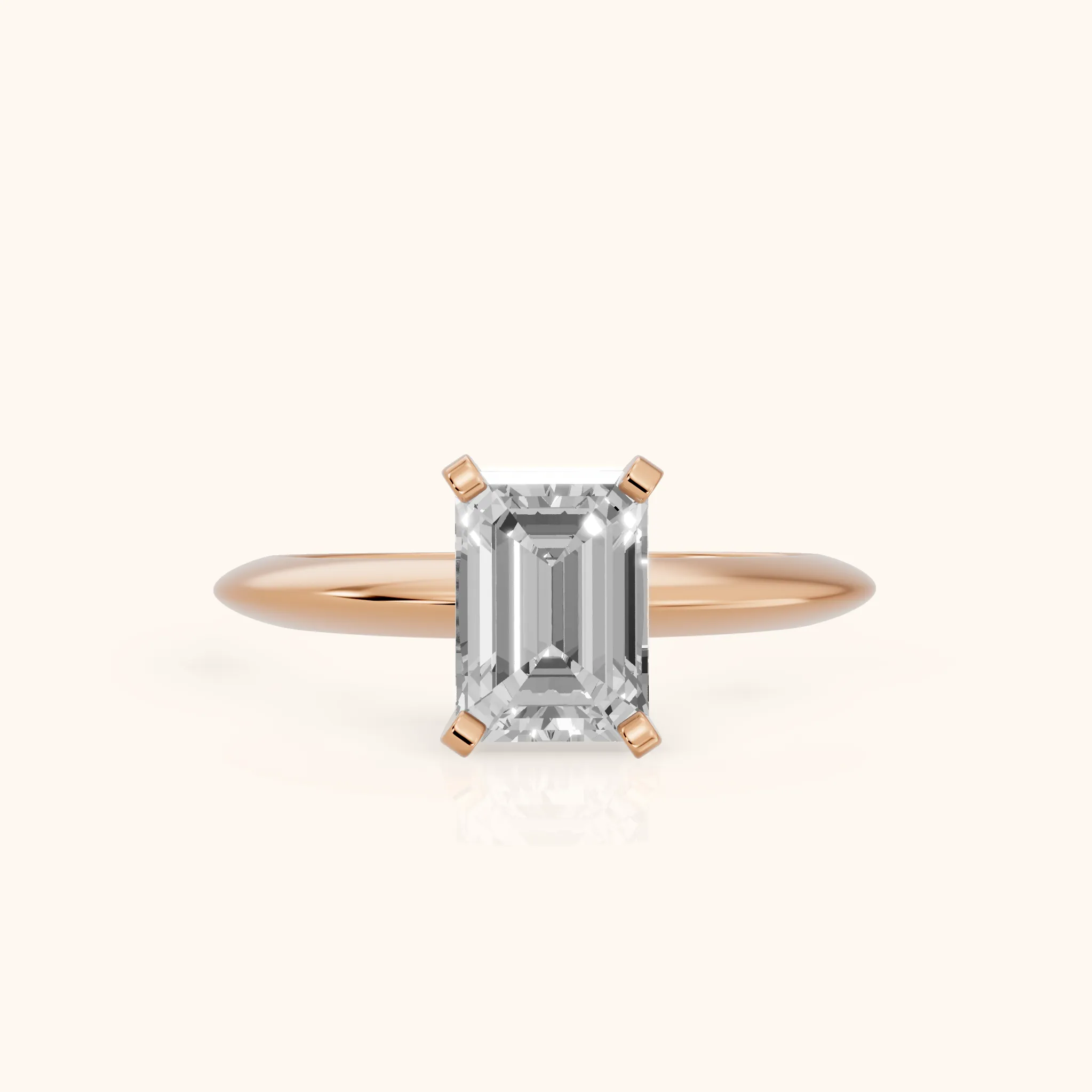 Amira Six-Prong Solitaire Emerald Diamond Engagement Ring in Rose Gold — view 1
