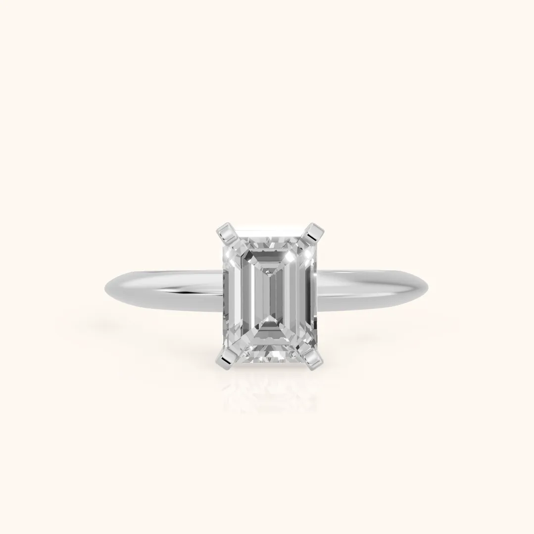 Amira Six-Prong Solitaire Emerald Diamond Engagement Ring in Platinum — view 2