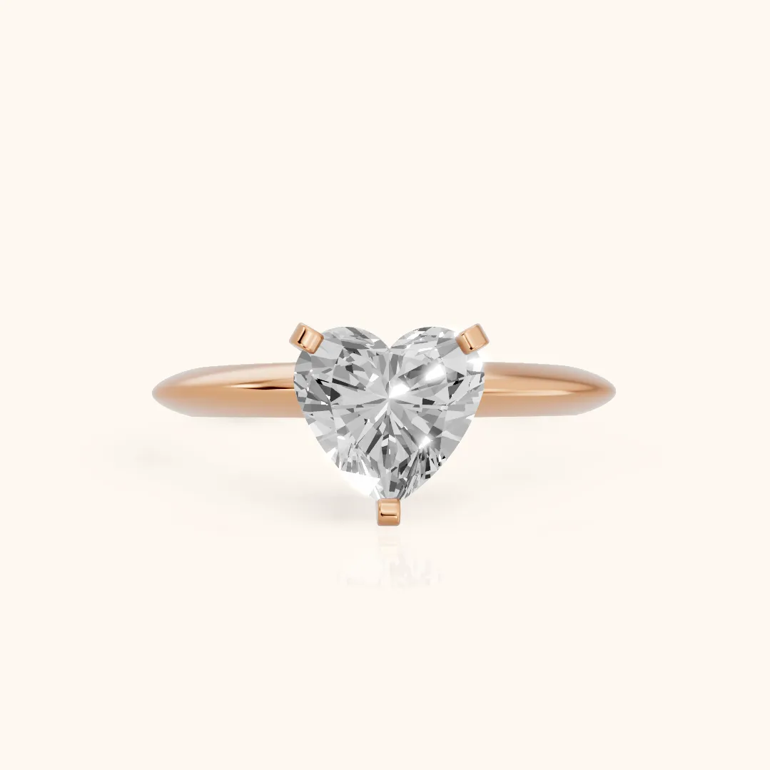 Amira Six-Prong Solitaire Heart Diamond Engagement Ring in Rose Gold — view 2