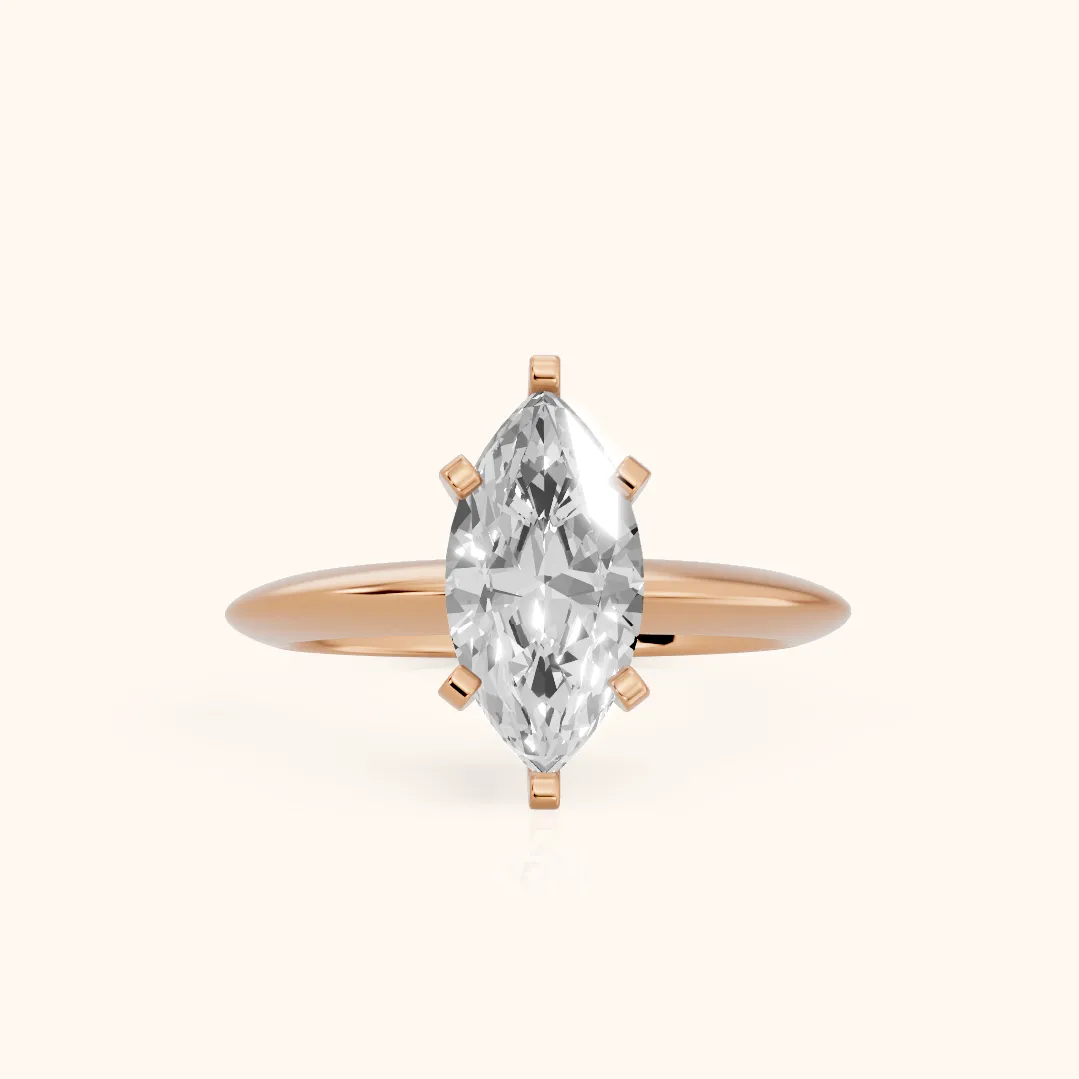 Amira Six-Prong Solitaire Marquise Diamond Engagement Ring in Rose Gold — view 2
