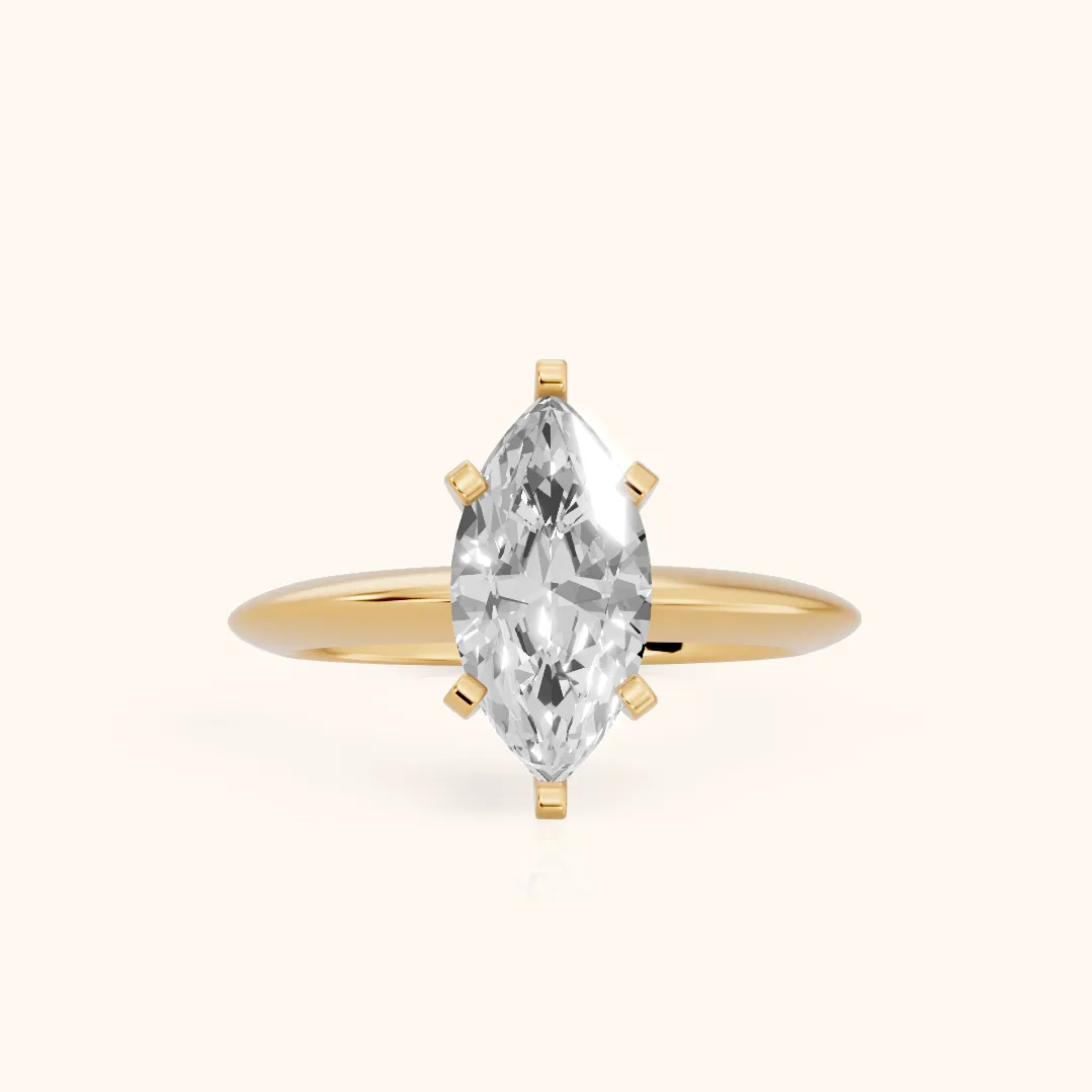 Amira Six-Prong Solitaire Marquise Diamond Engagement Ring in Yellow Gold — view 2