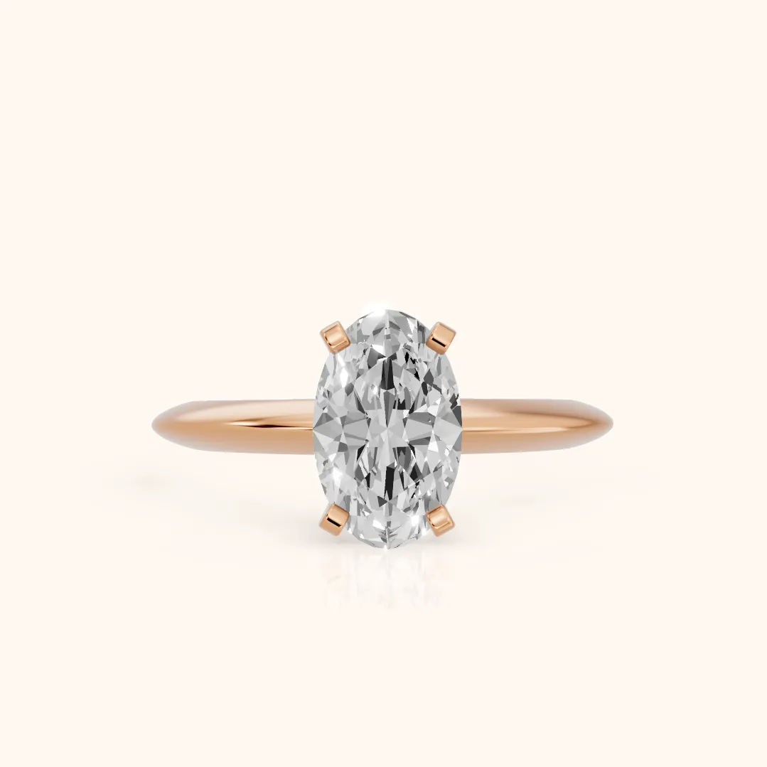 Amira Six-Prong Solitaire Oval Diamond Engagement Ring in Rose Gold — view 2