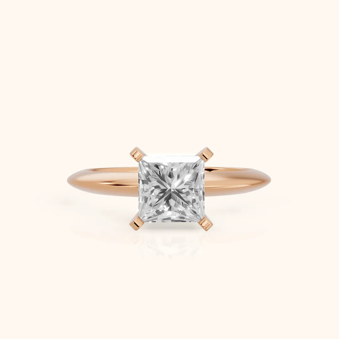 Amira Six-Prong Solitaire Princess Diamond Engagement Ring in Rose Gold — view 2
