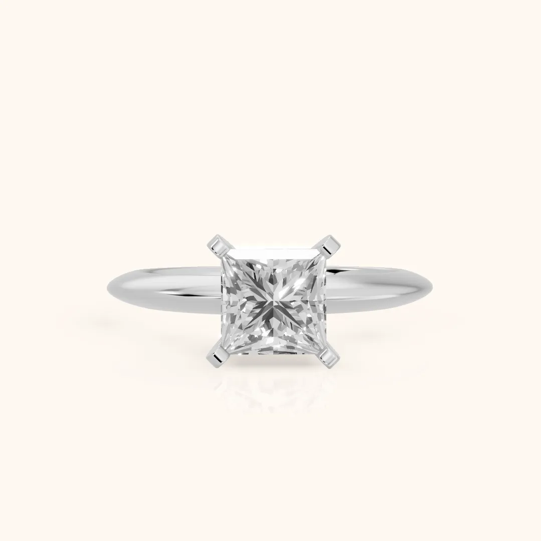 Amira Six-Prong Solitaire Princess Diamond Engagement Ring in Silver — view 2